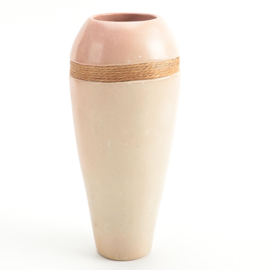 Stone Vase with Inset Twine Wrapped Border