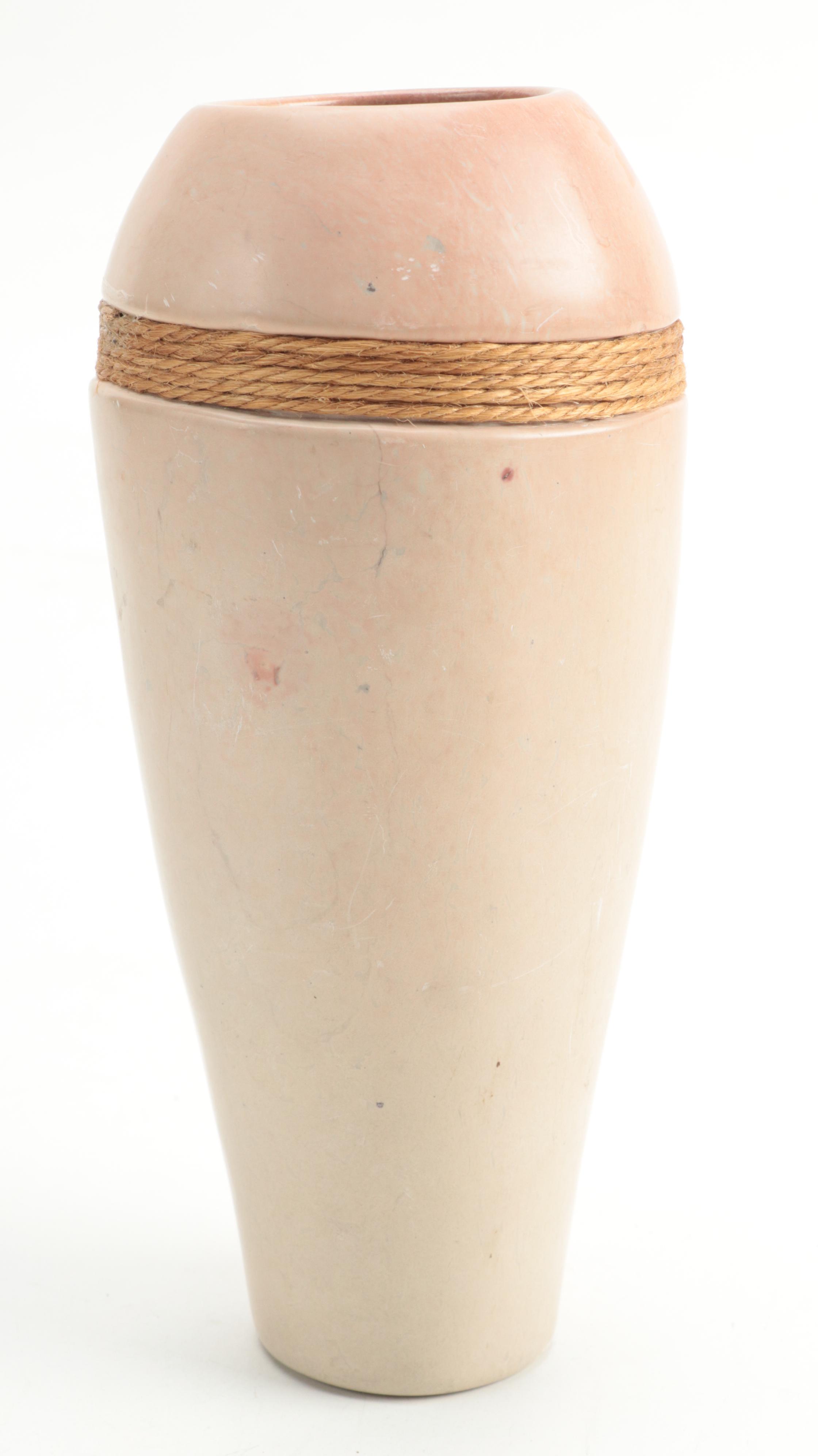 Stone Vase with Inset Twine Wrapped Border
