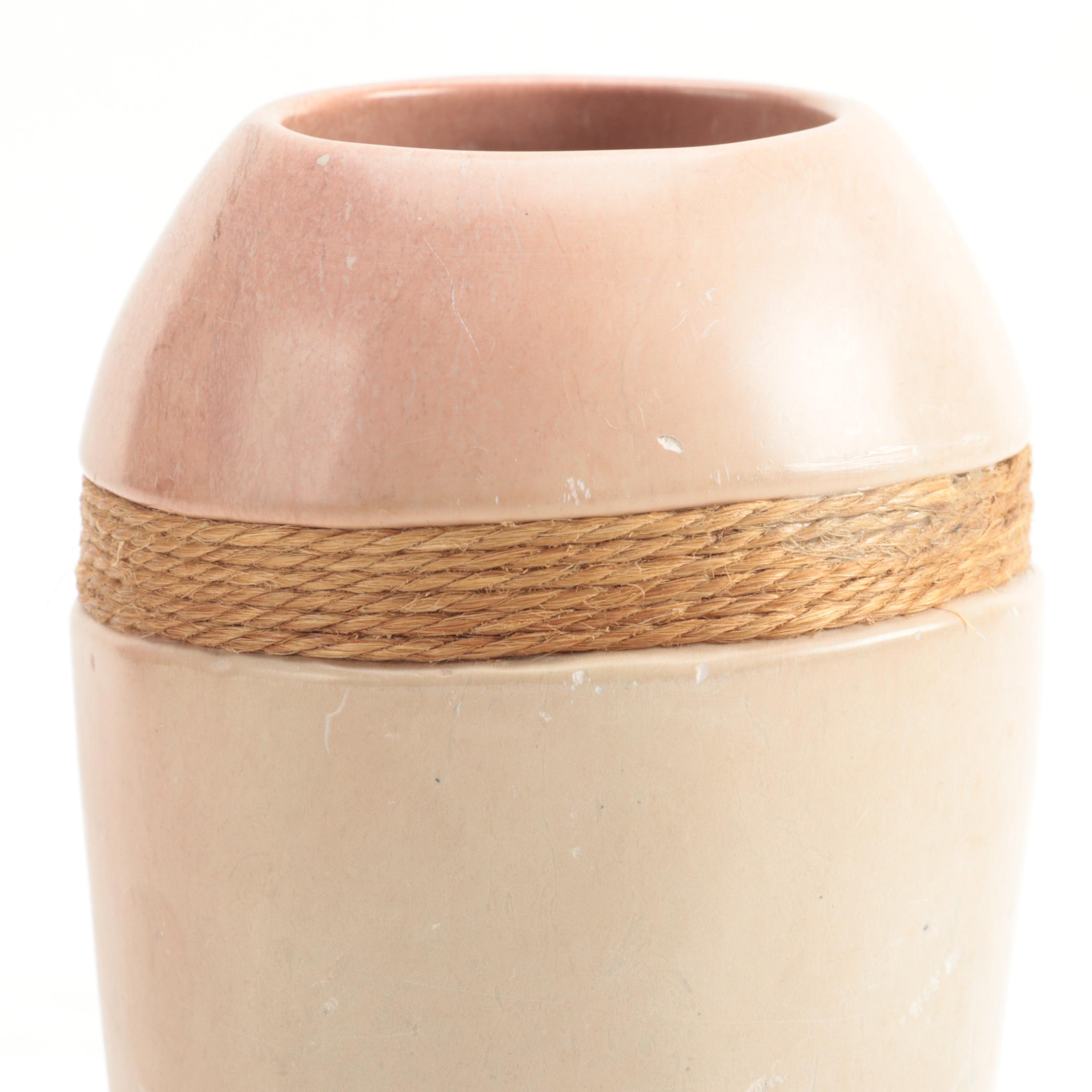 Stone Vase with Inset Twine Wrapped Border