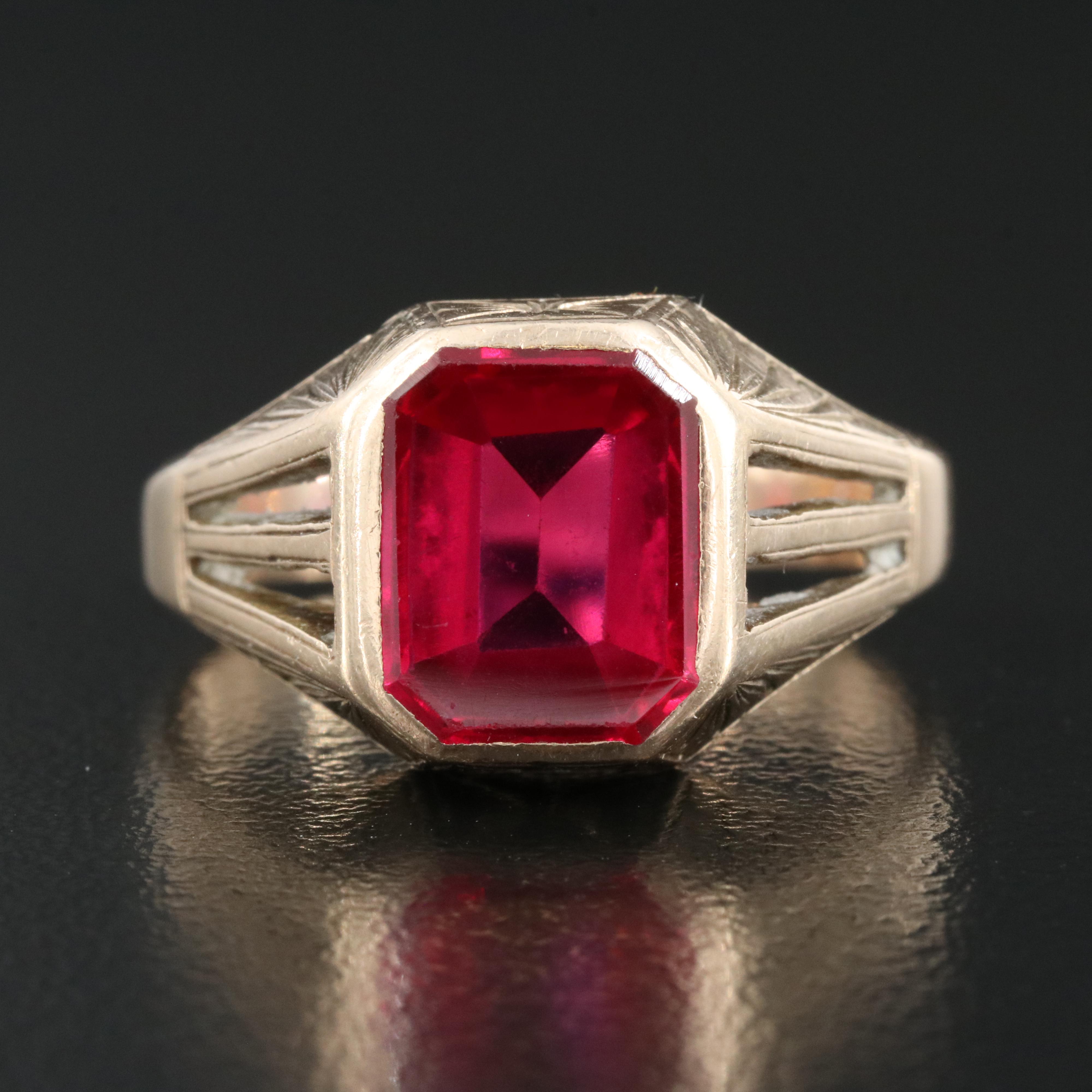 10K Ruby Ring with Cut Out Shoulders