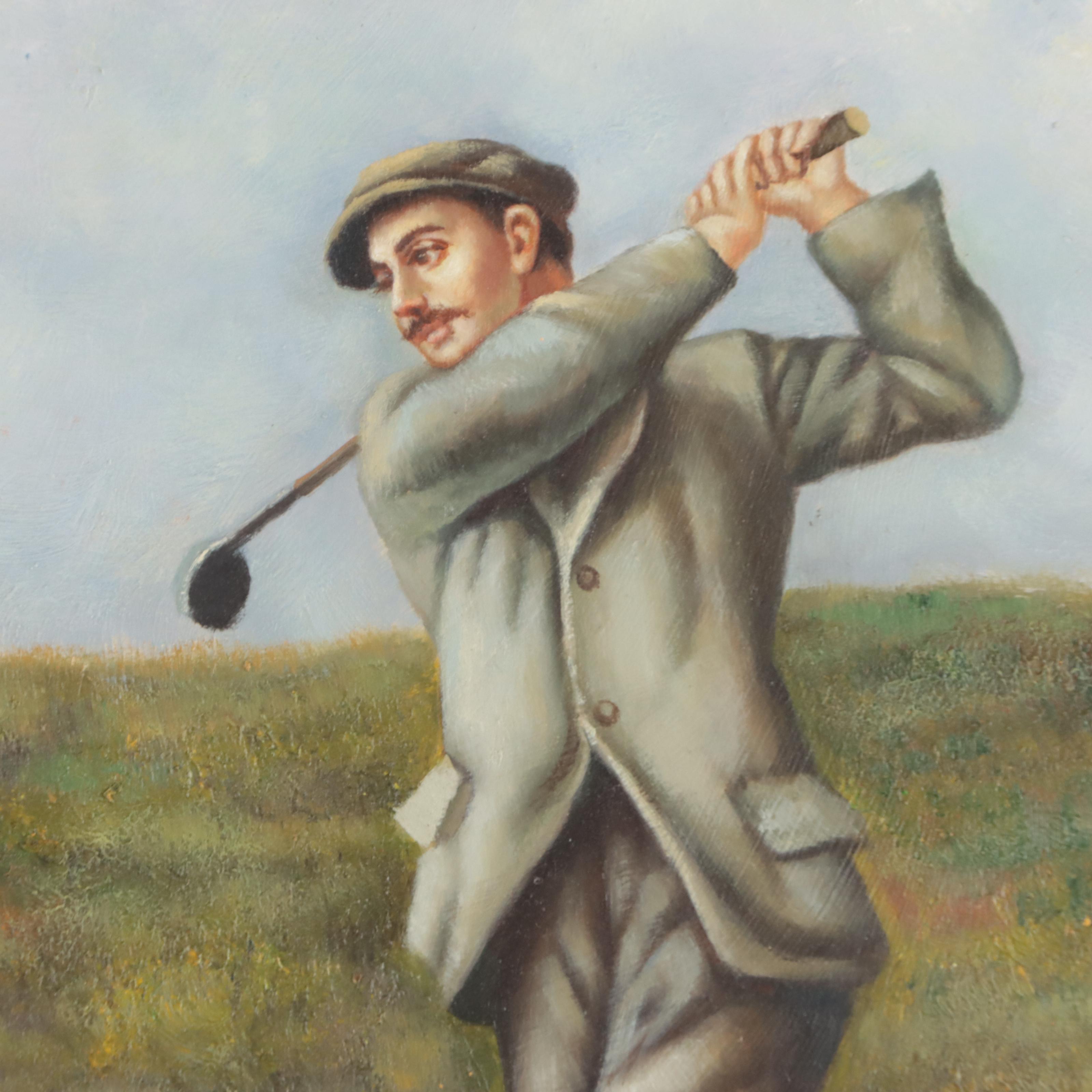 English School Style Oil Paintings of Golfers