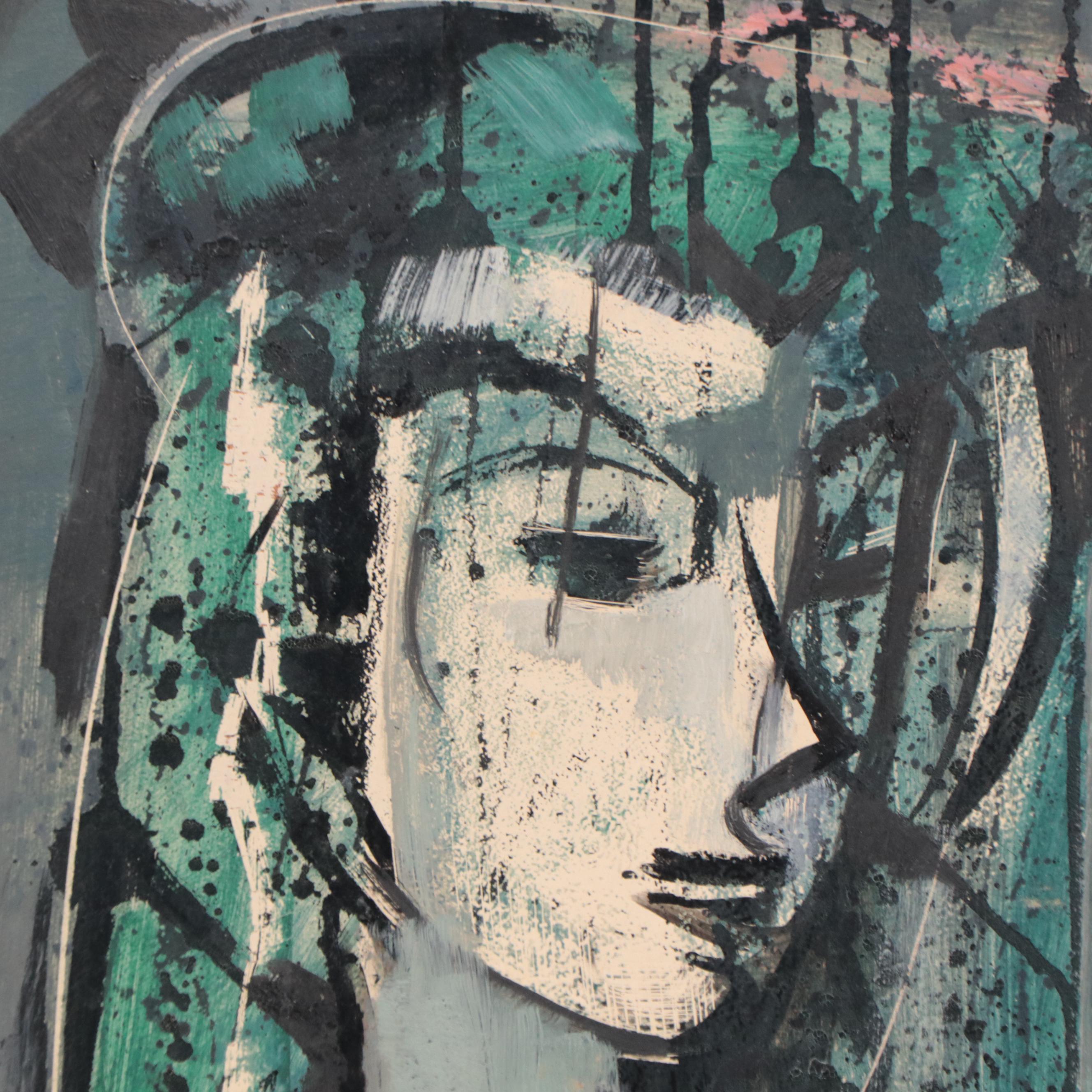 Etienne Ret Portrait Mixed Media Painting of a Lady