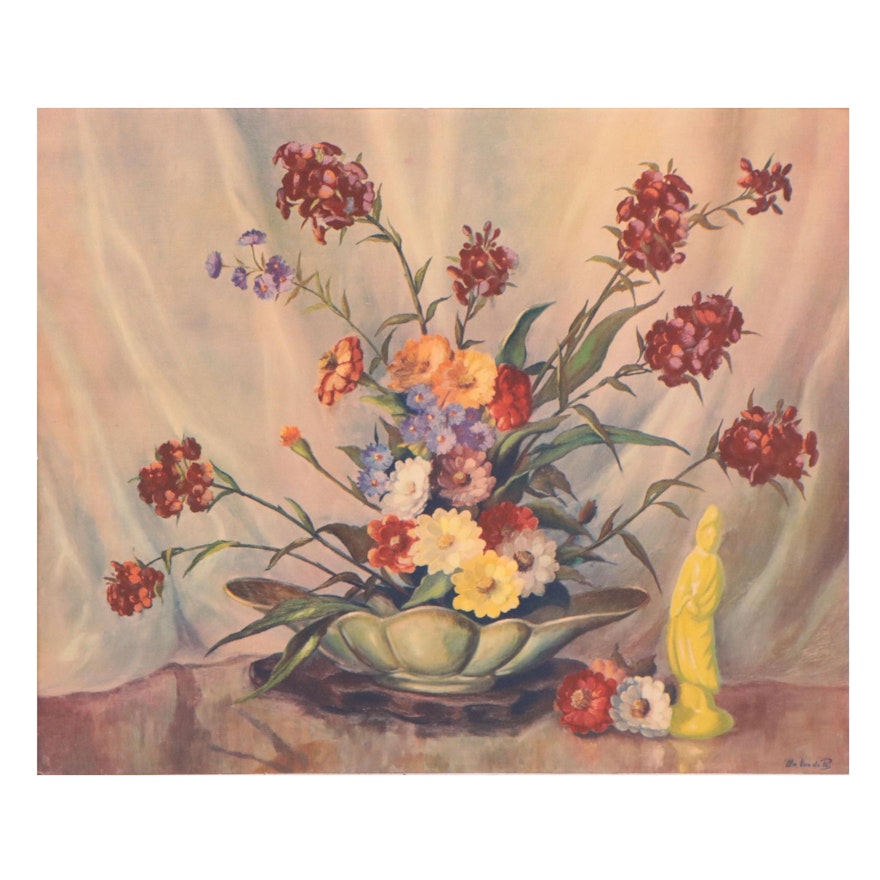 Collotype After William Van de Pas of Floral Arrangement, Mid-20th Century