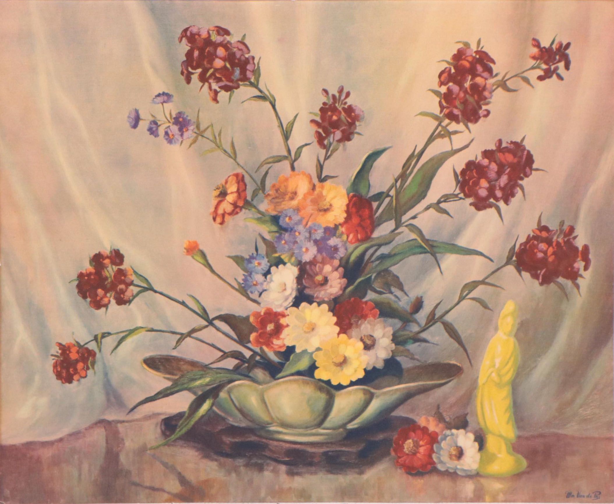 Collotype After William Van de Pas of Floral Arrangement, Mid-20th Century