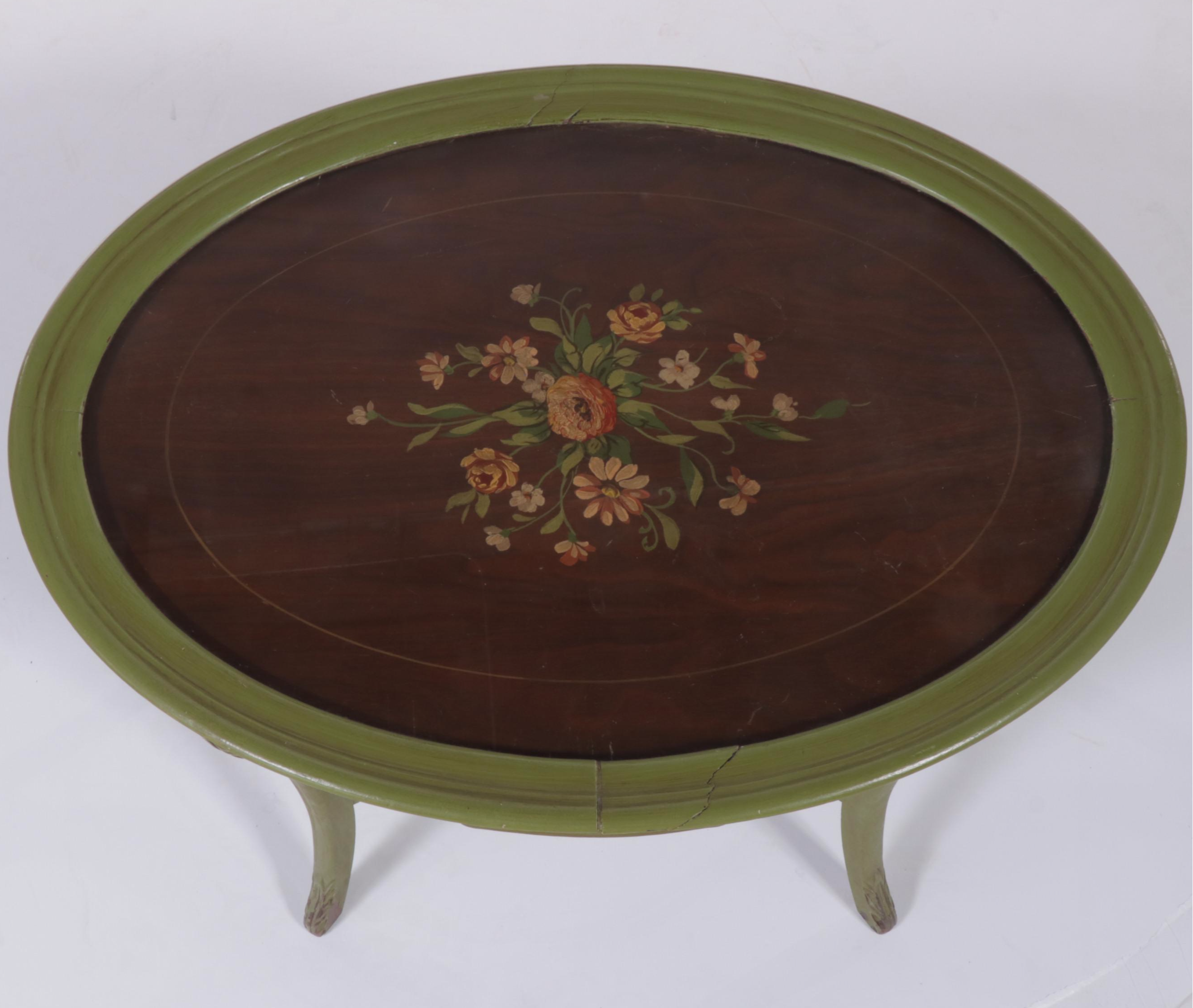 Rococo Style Walnut and Paint-Decorated Tray-Top Side Table, 20th Century