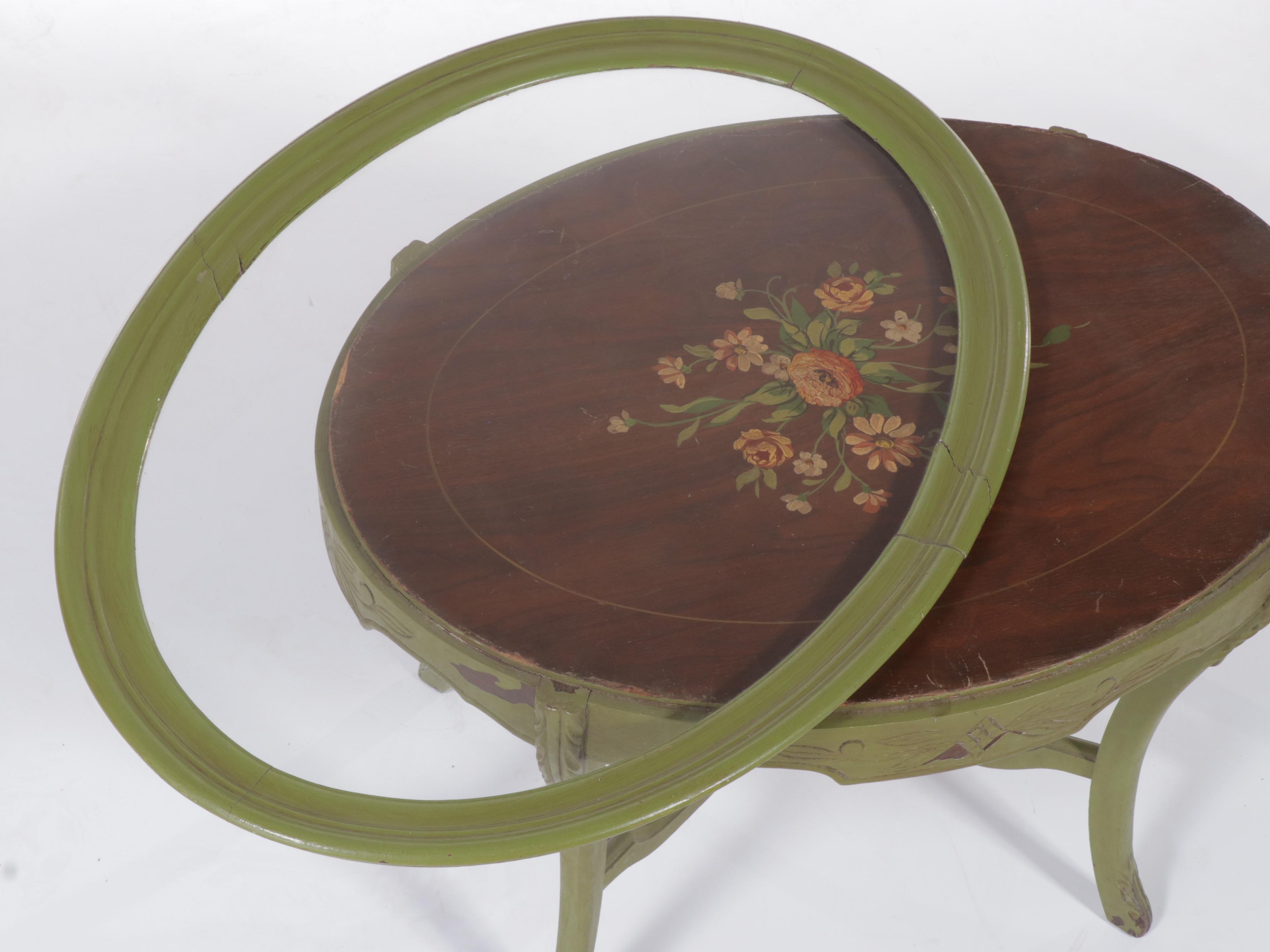 Rococo Style Walnut and Paint-Decorated Tray-Top Side Table, 20th Century