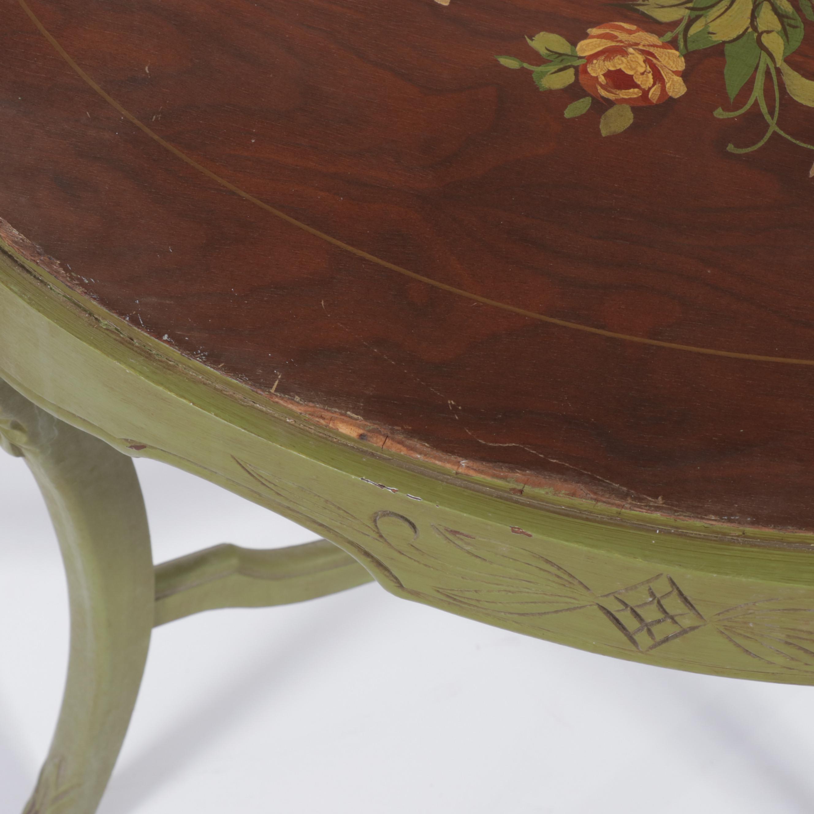 Rococo Style Walnut and Paint-Decorated Tray-Top Side Table, 20th Century