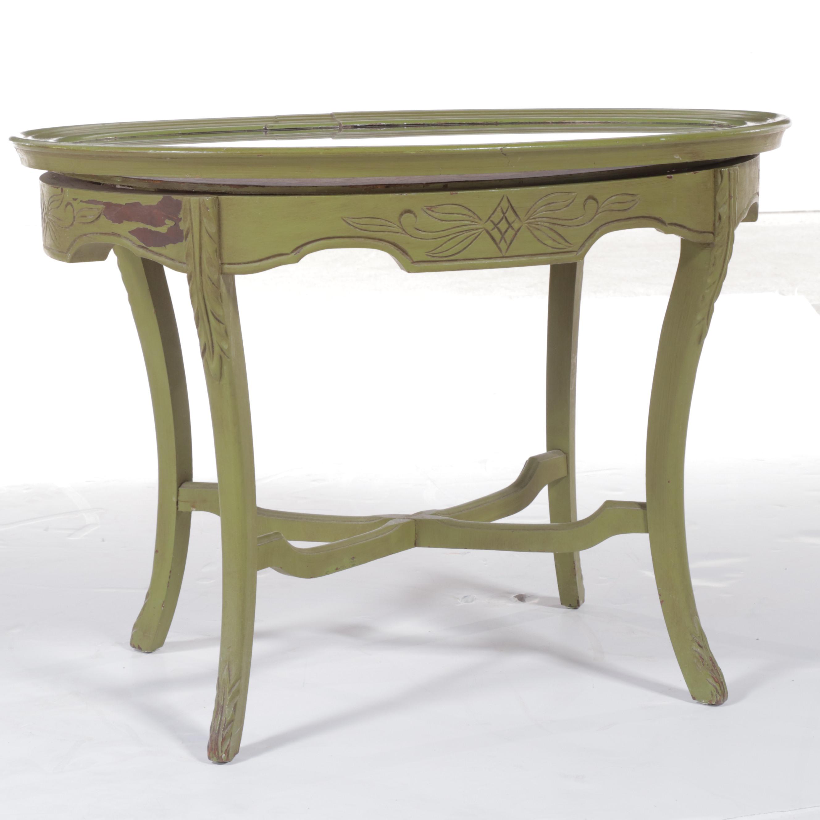 Rococo Style Walnut and Paint-Decorated Tray-Top Side Table, 20th Century