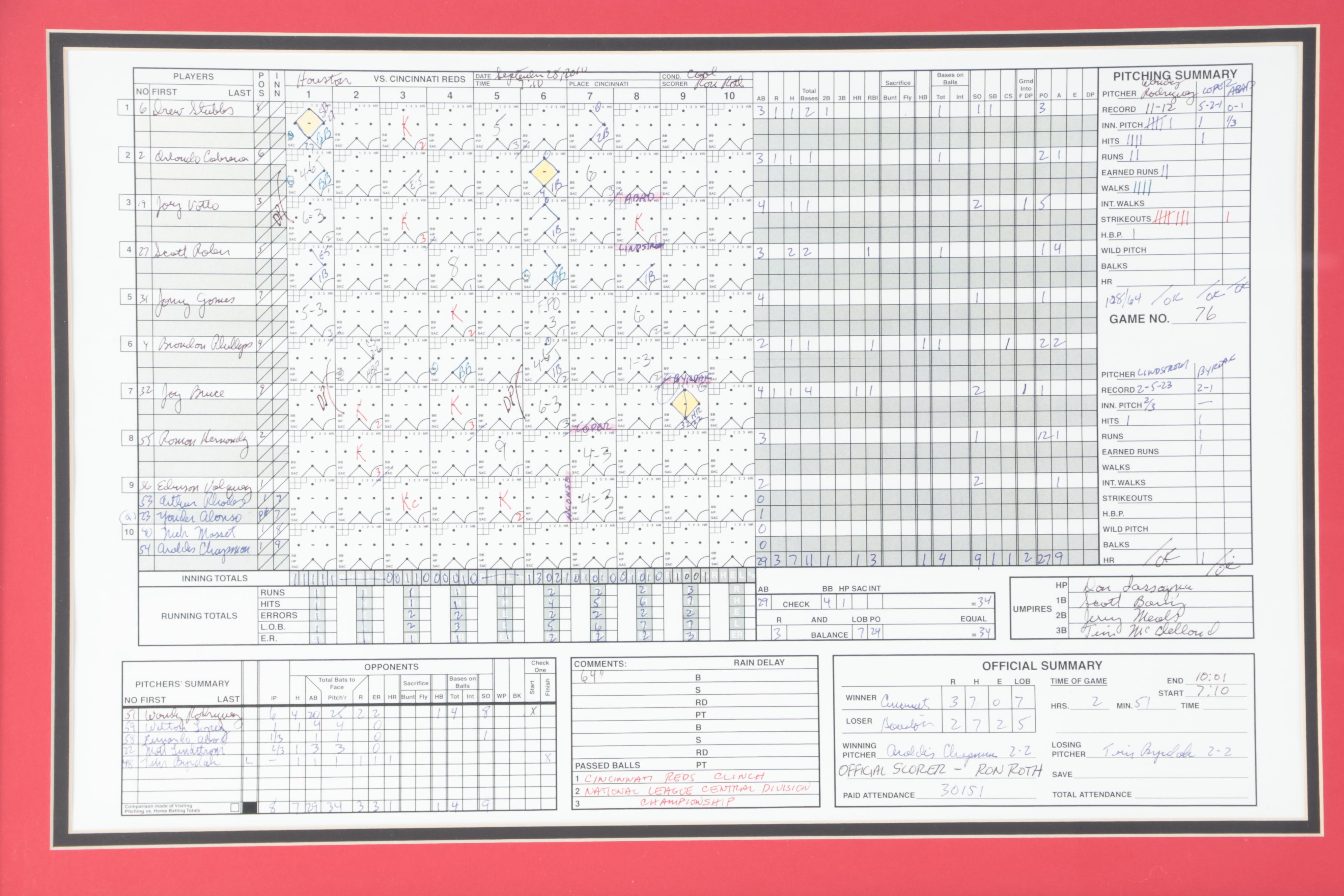 2010 Cincinnati Reds National League Champs Scorecard and Print in Mat Frame