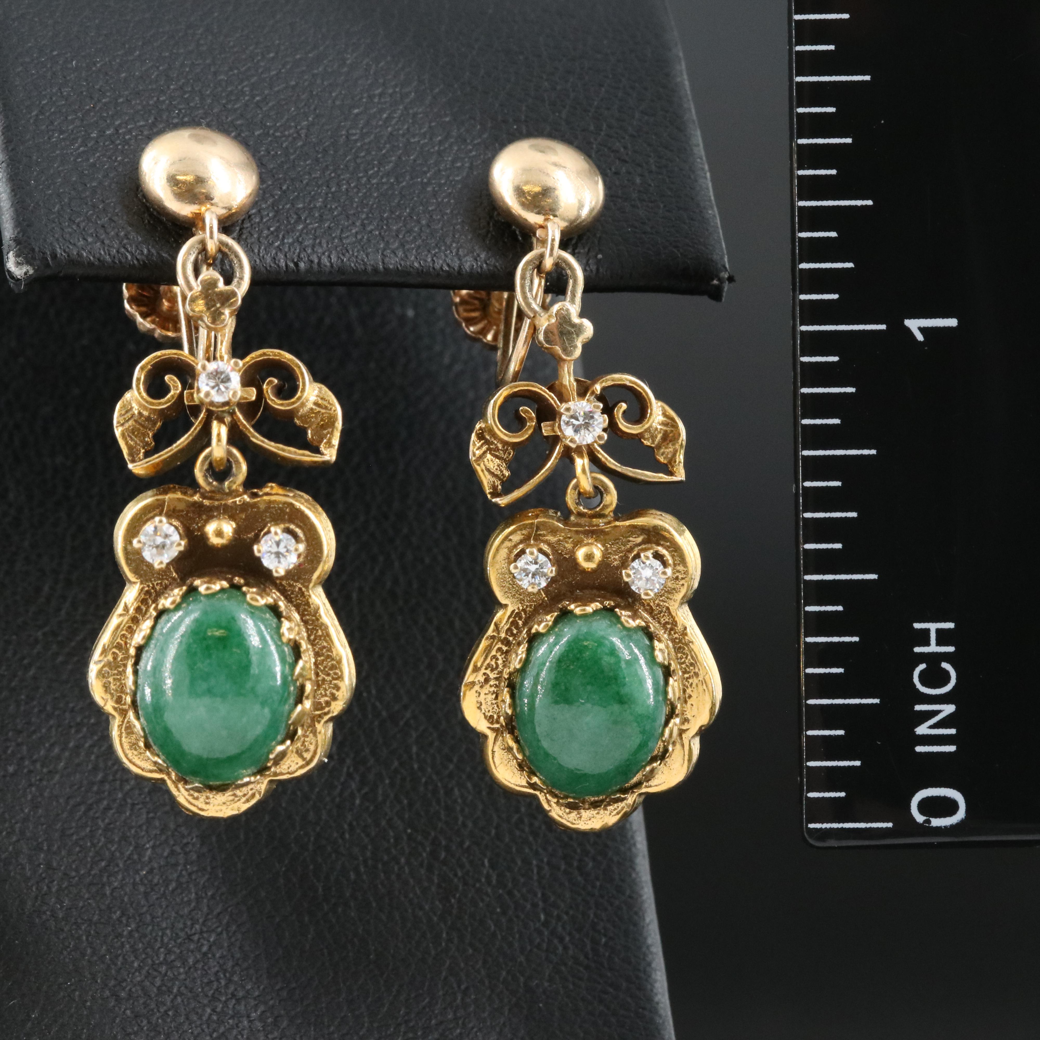 14K Jadeite and Diamond Earrings