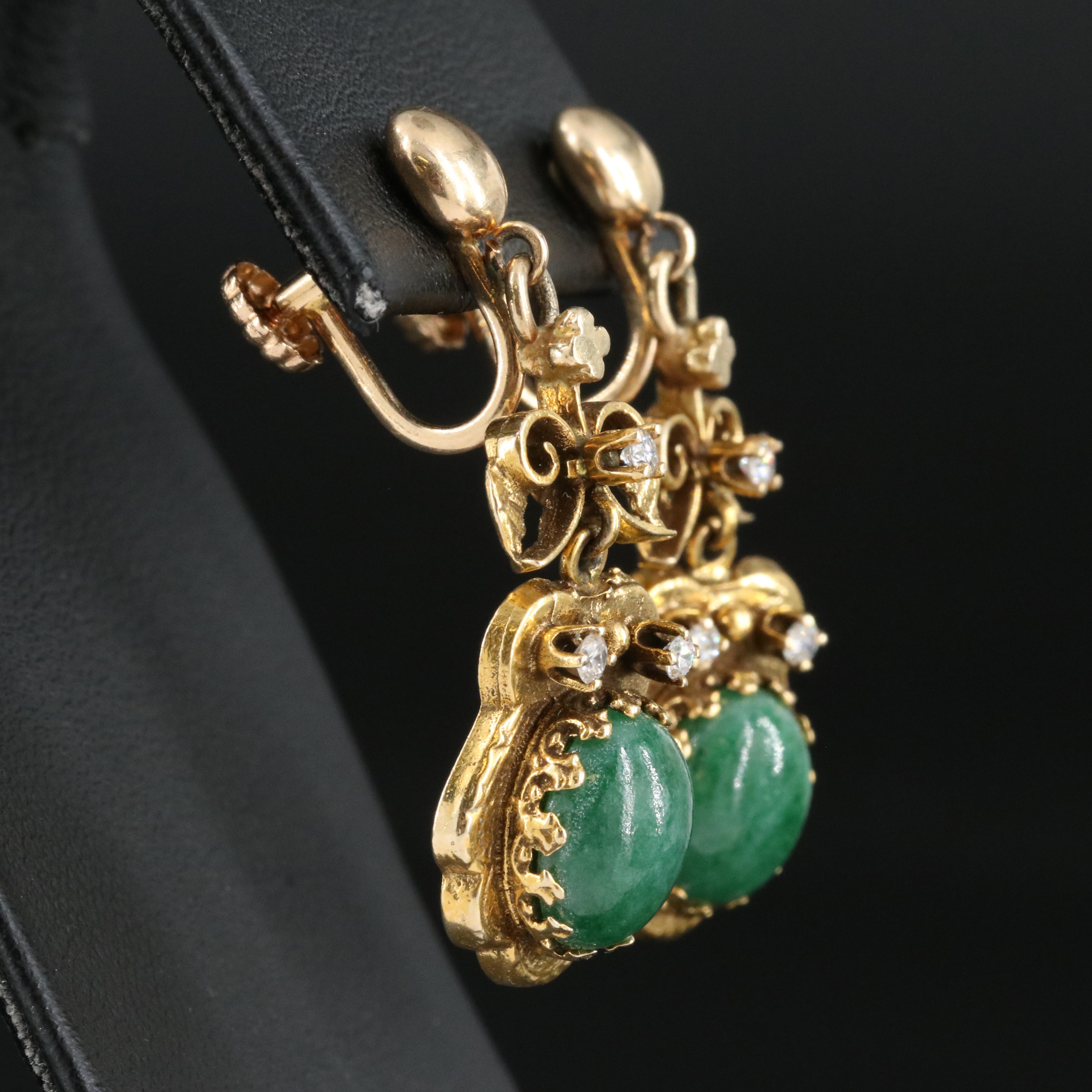 14K Jadeite and Diamond Earrings