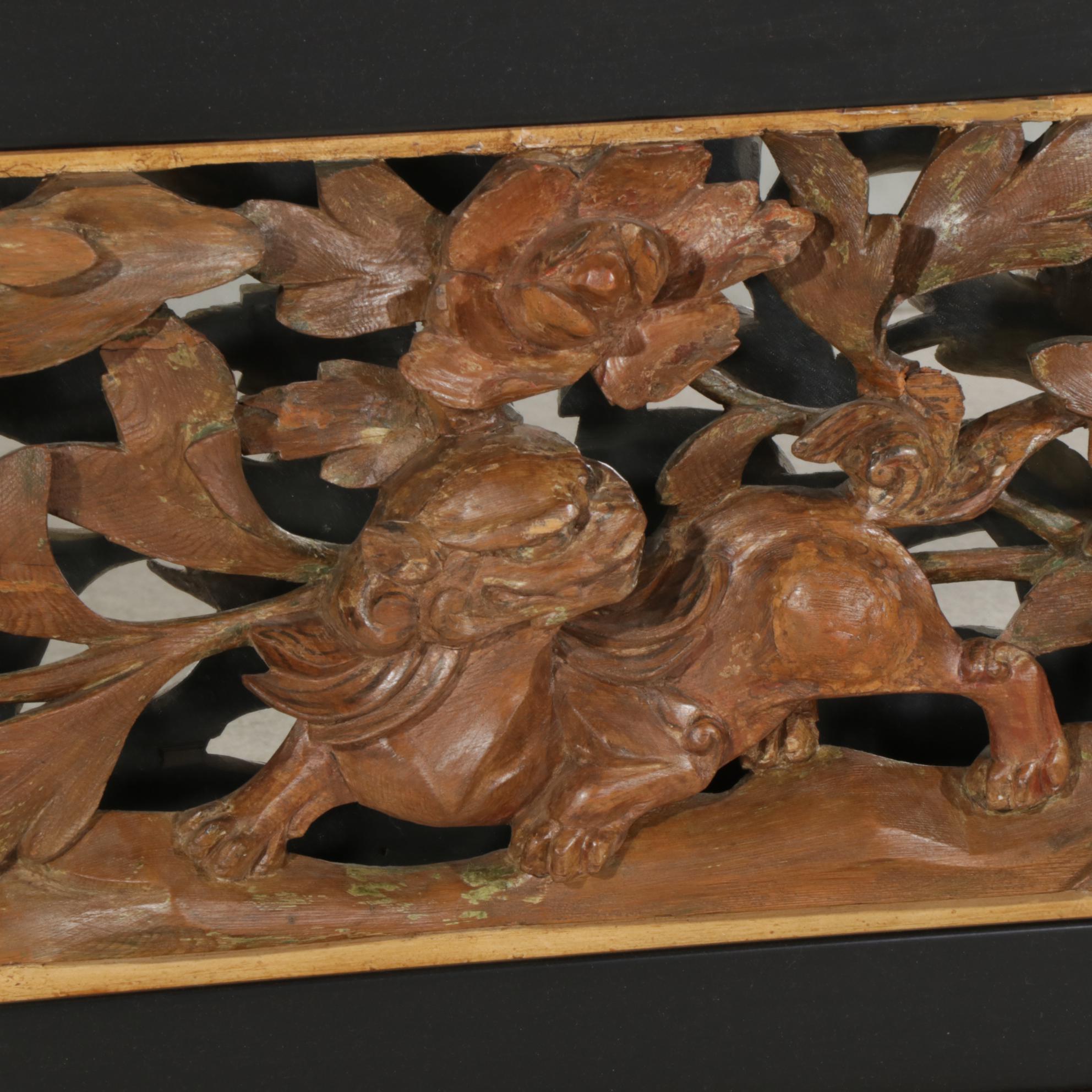 Asian Carved Wood Panel in Illuminated Mirror-Back Frame, Late 20th Century