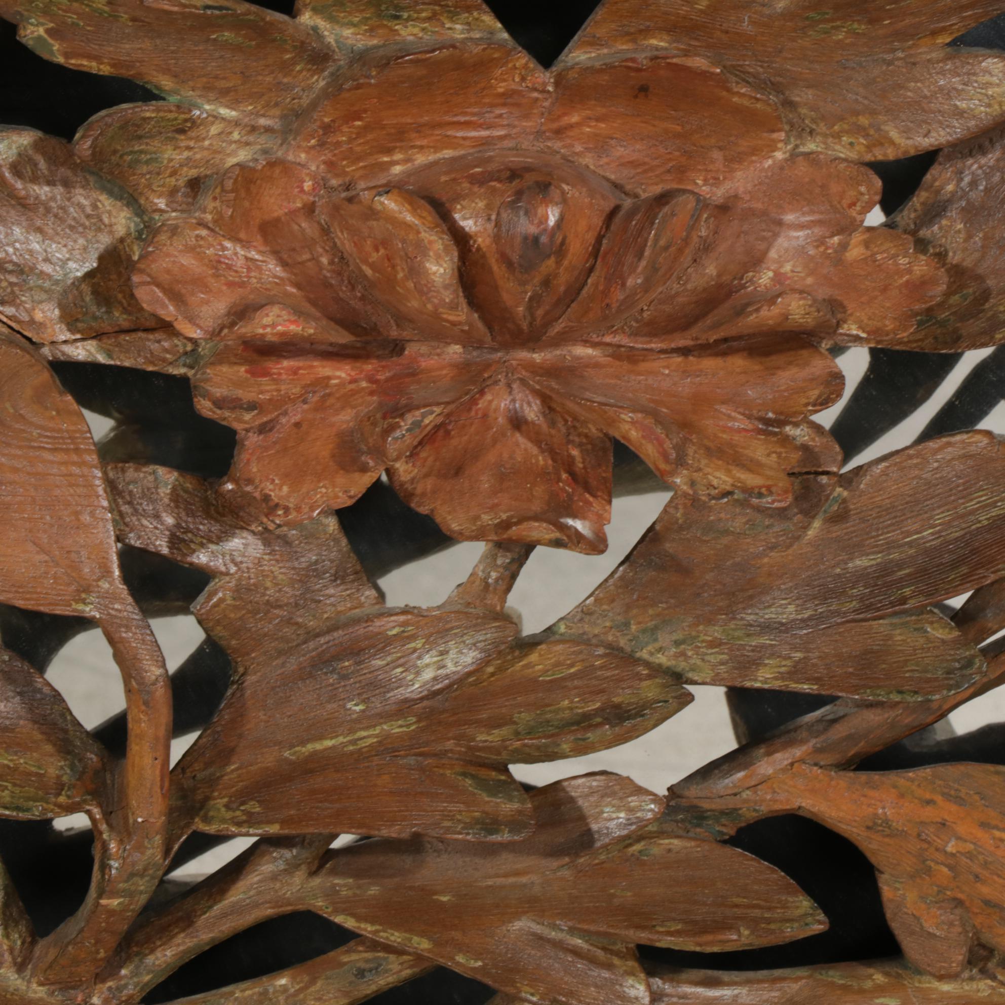 Asian Carved Wood Panel in Illuminated Mirror-Back Frame, Late 20th Century