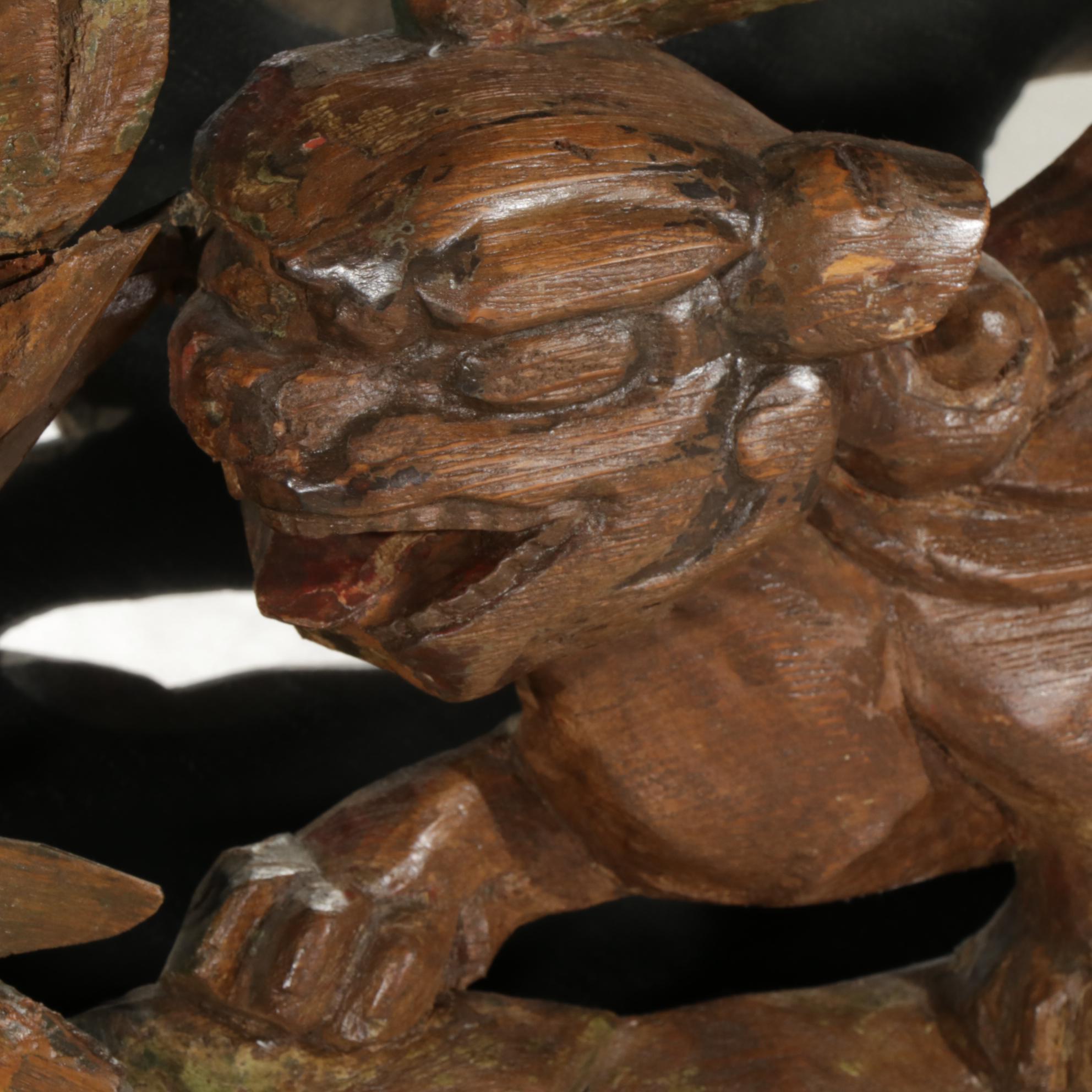 Asian Carved Wood Panel in Illuminated Mirror-Back Frame, Late 20th Century