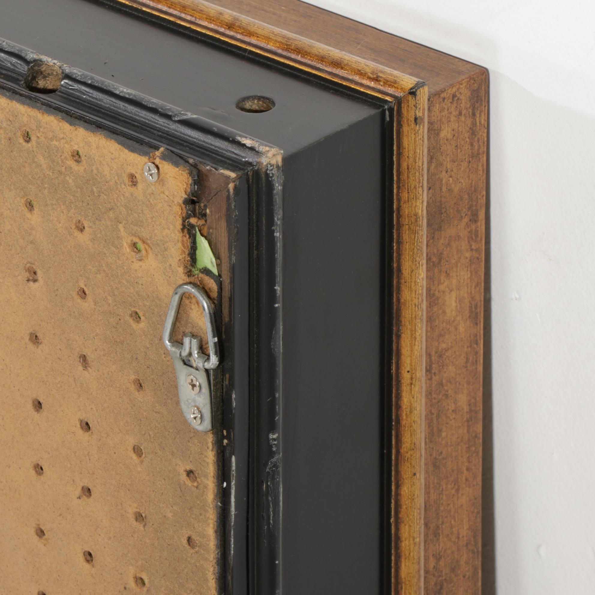 Asian Carved Wood Panel in Illuminated Mirror-Back Frame, Late 20th Century