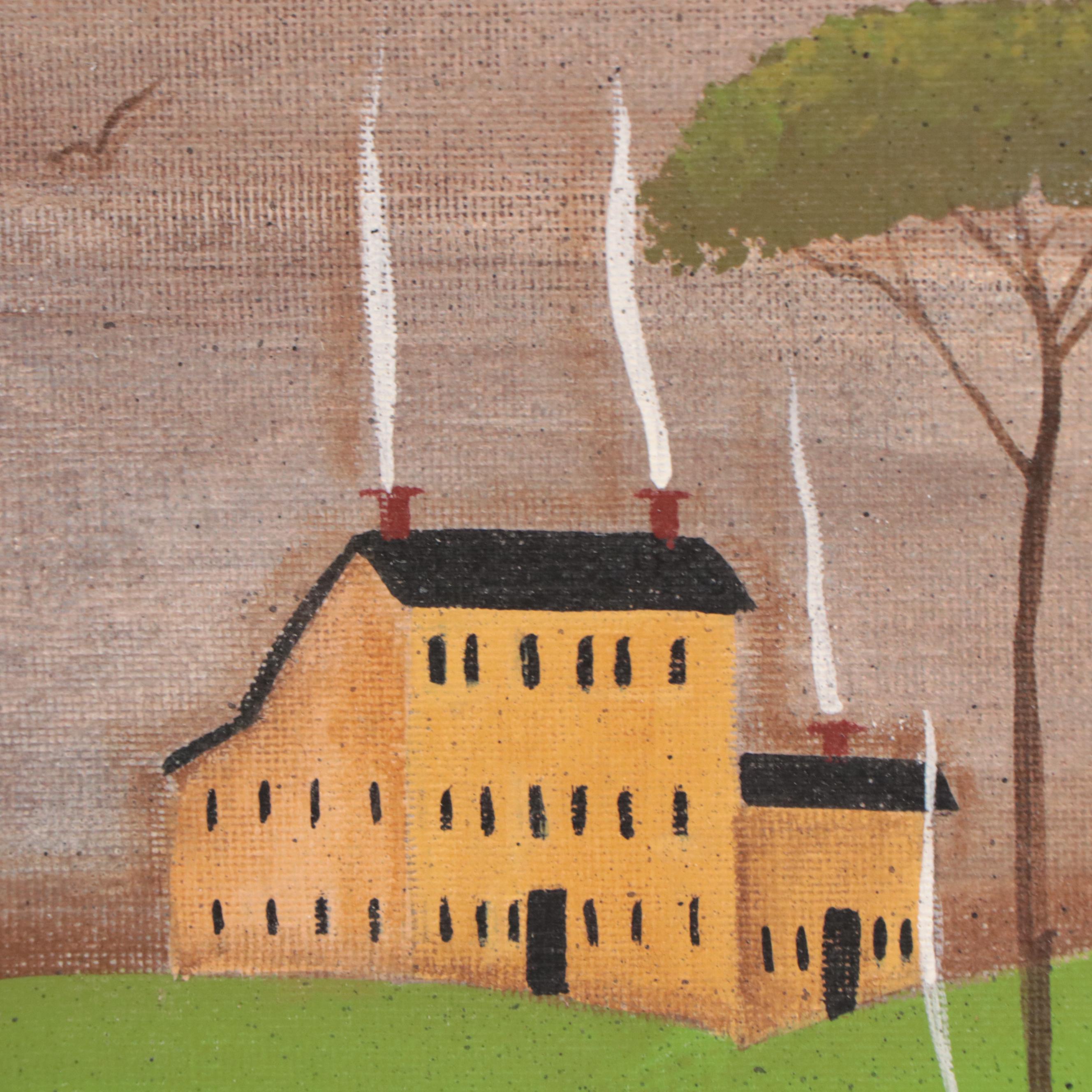 Kathy Truax Folk Art Farm Landscape Acrylic Painting, 2005