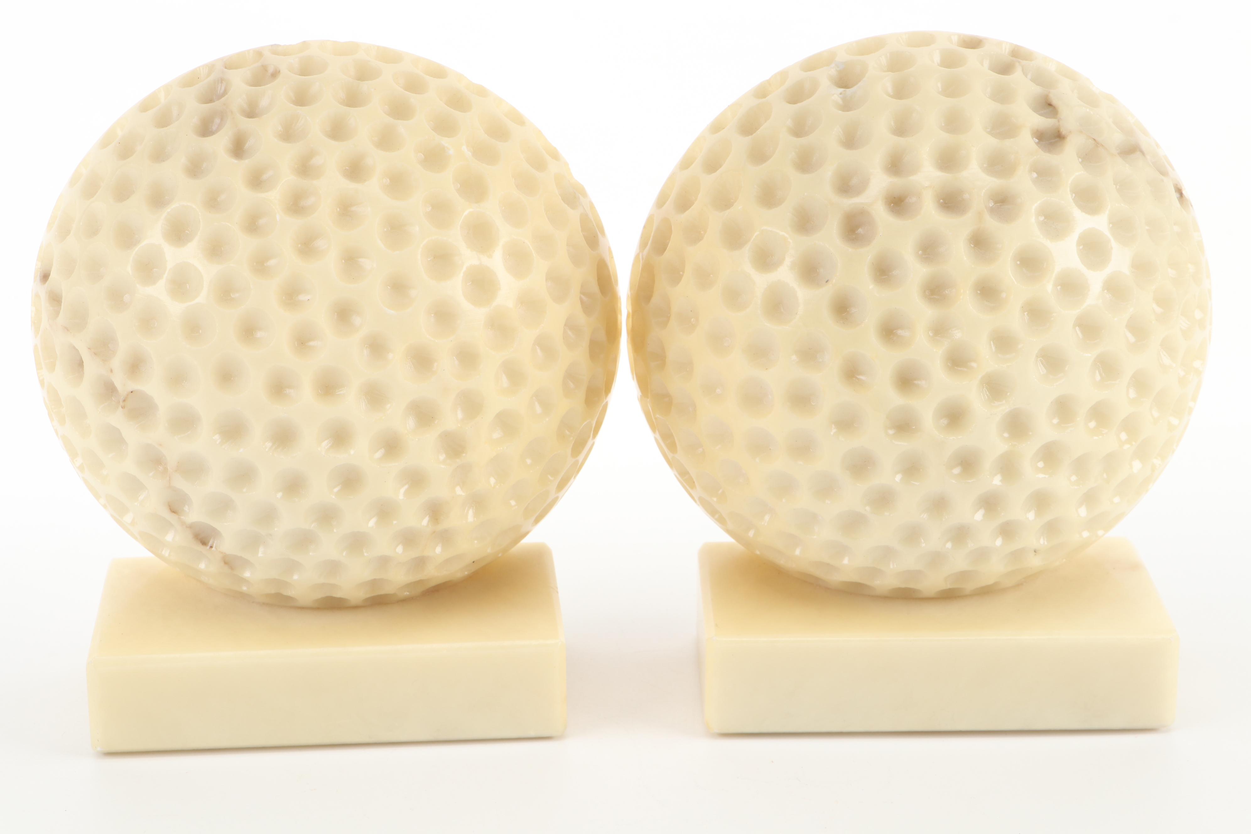 Italian Carved Alabaster Golf Ball Bookends