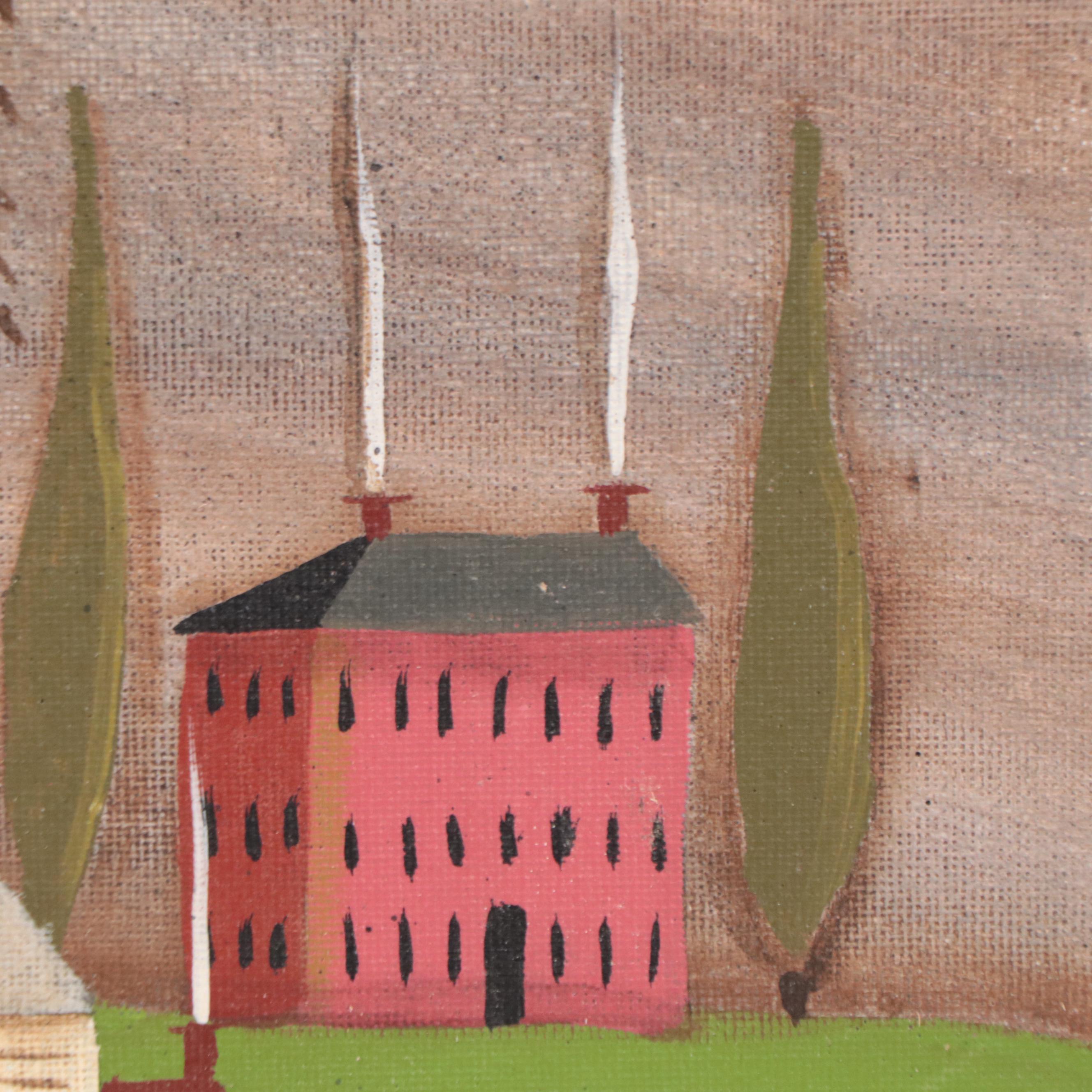 Kathy Truax Folk Art Farm Landscape Acrylic Painting, 2005