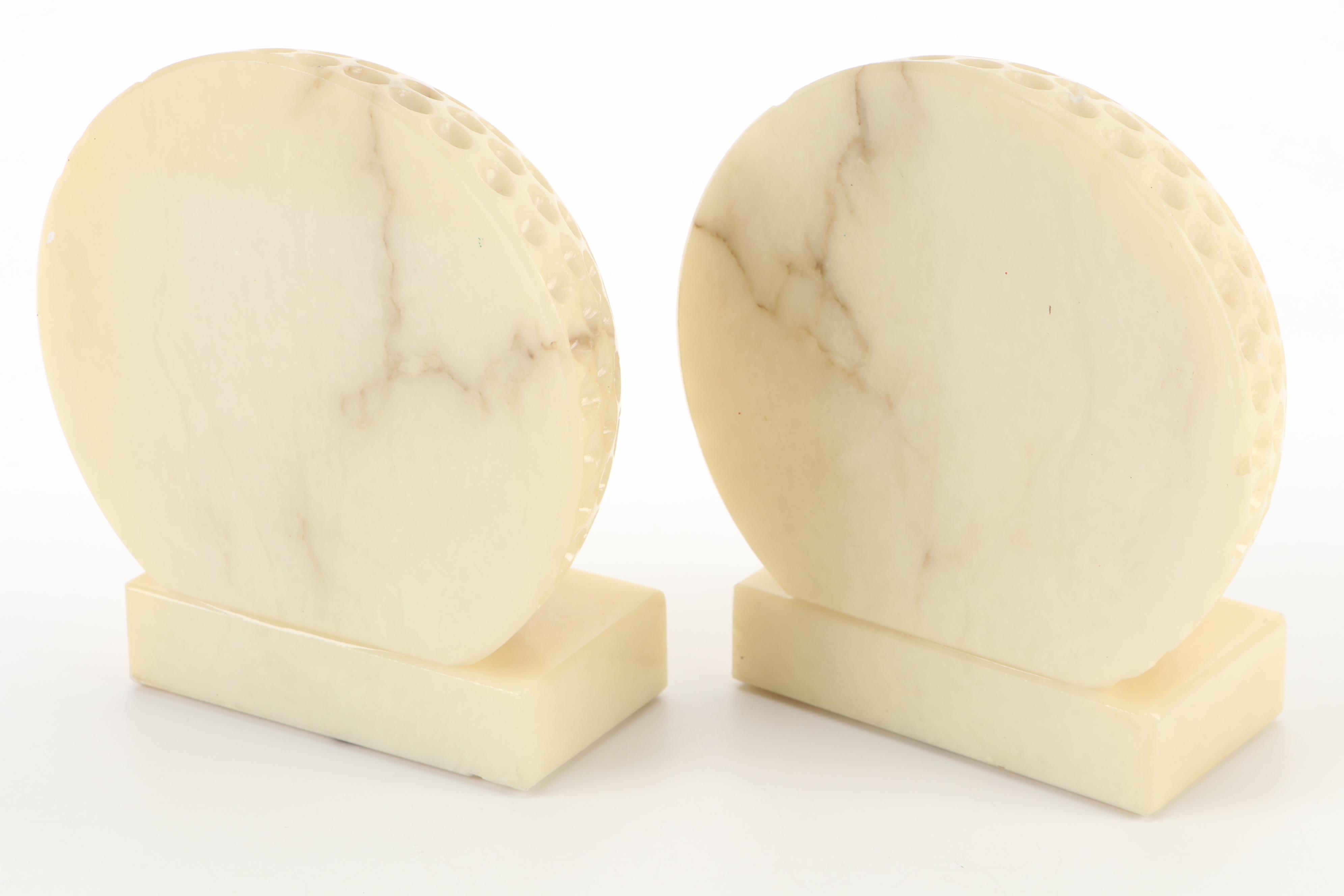 Italian Carved Alabaster Golf Ball Bookends