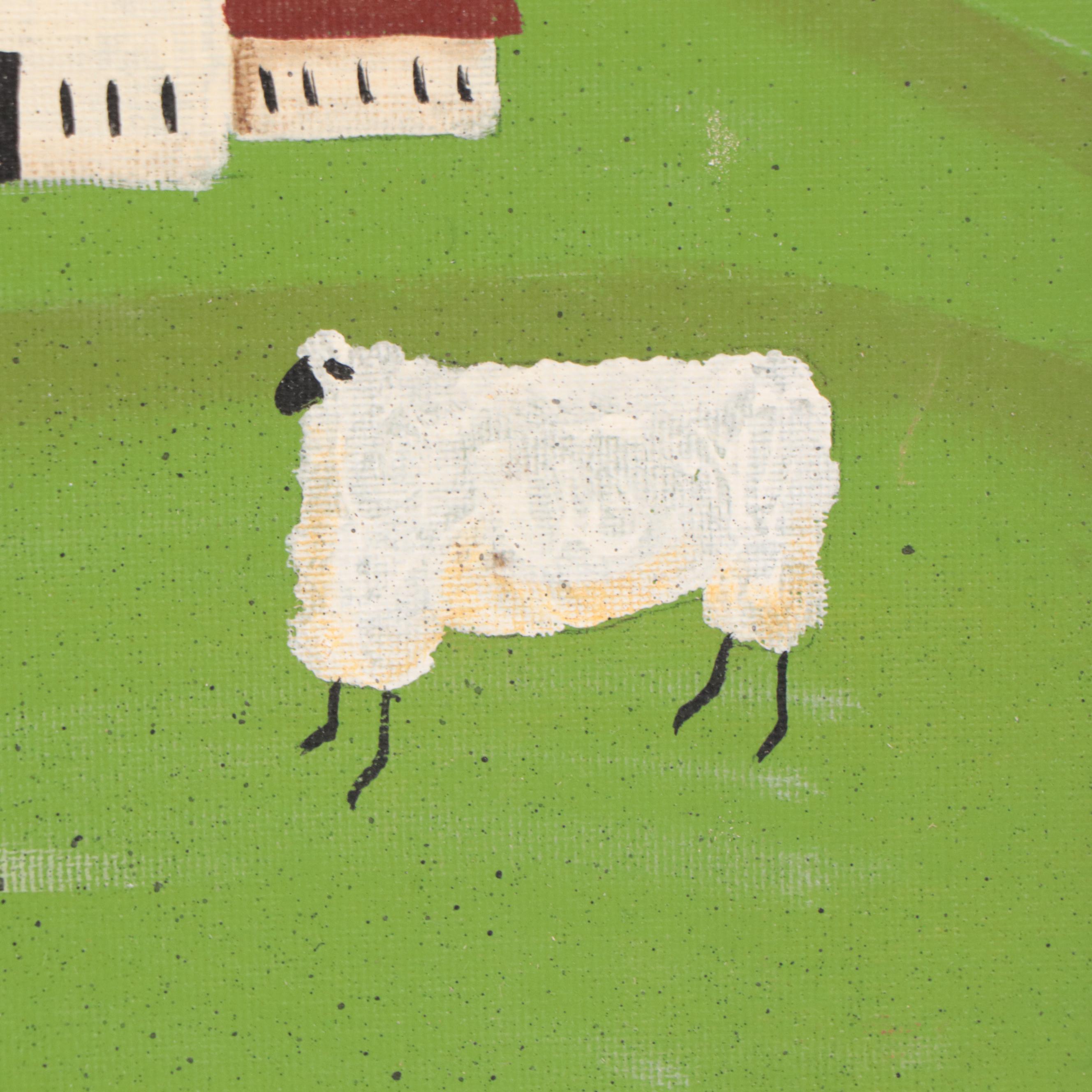 Kathy Truax Folk Art Farm Landscape Acrylic Painting, 2005