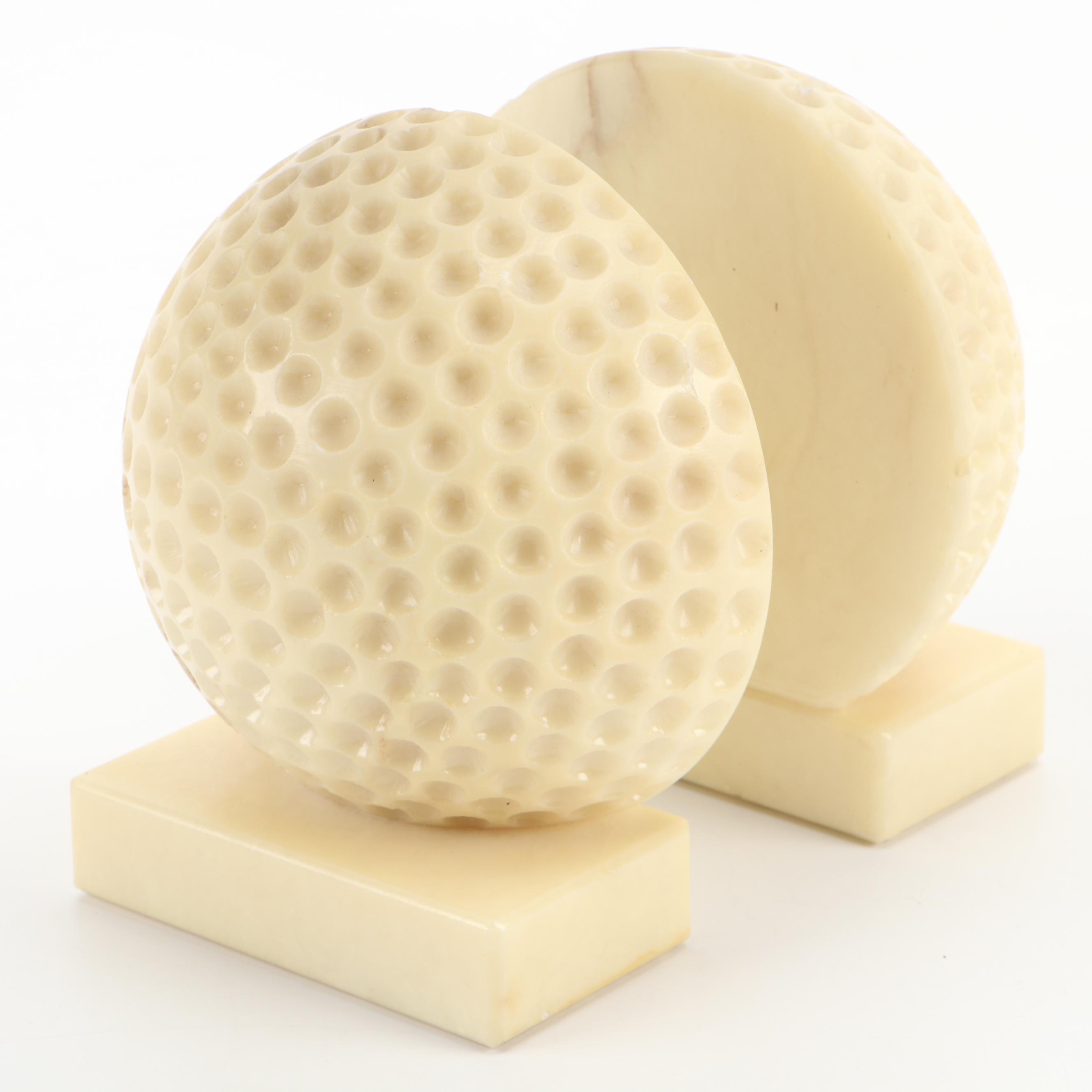 Italian Carved Alabaster Golf Ball Bookends