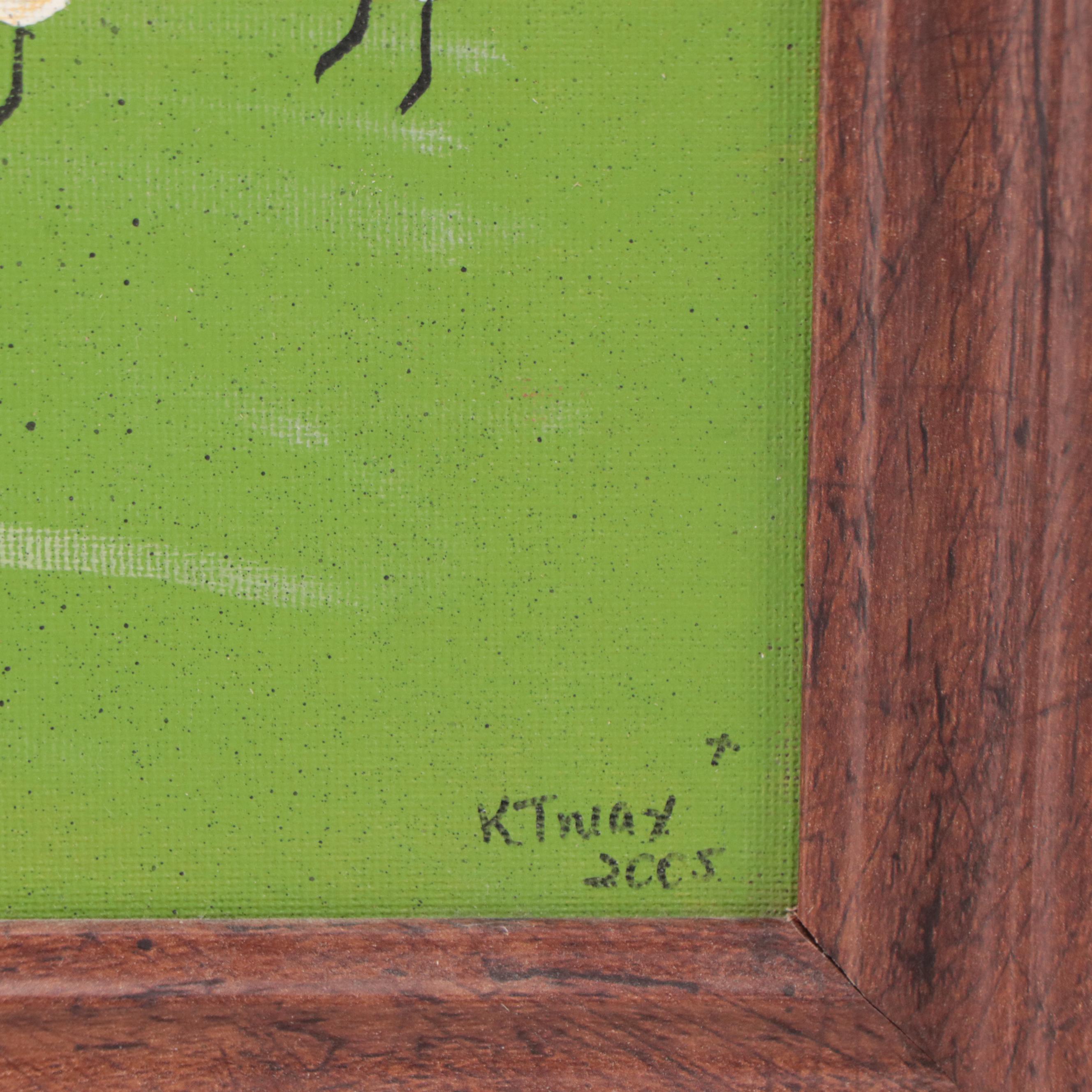 Kathy Truax Folk Art Farm Landscape Acrylic Painting, 2005