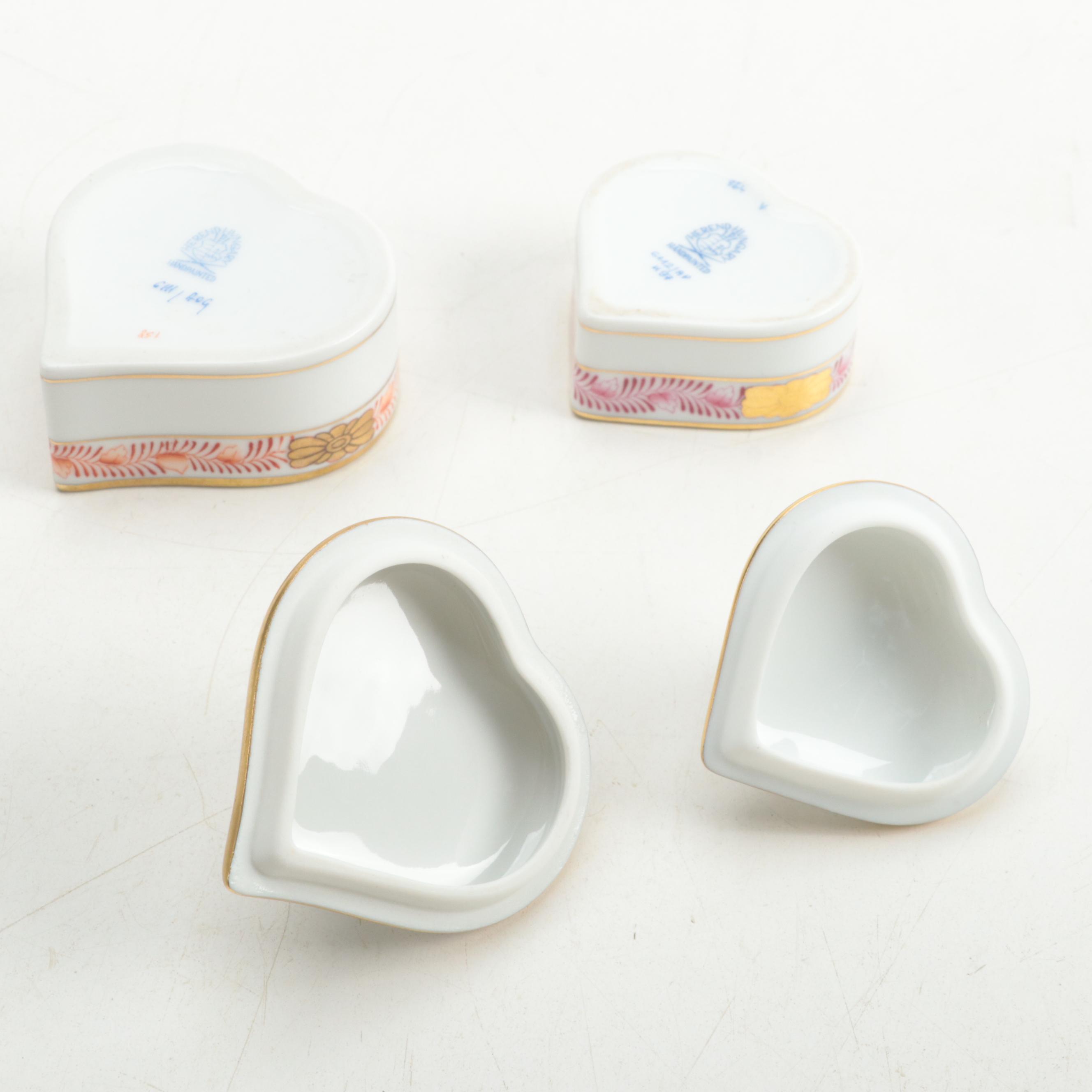 Herend Porcelain Trinket Boxes with Kitten and Rabbit