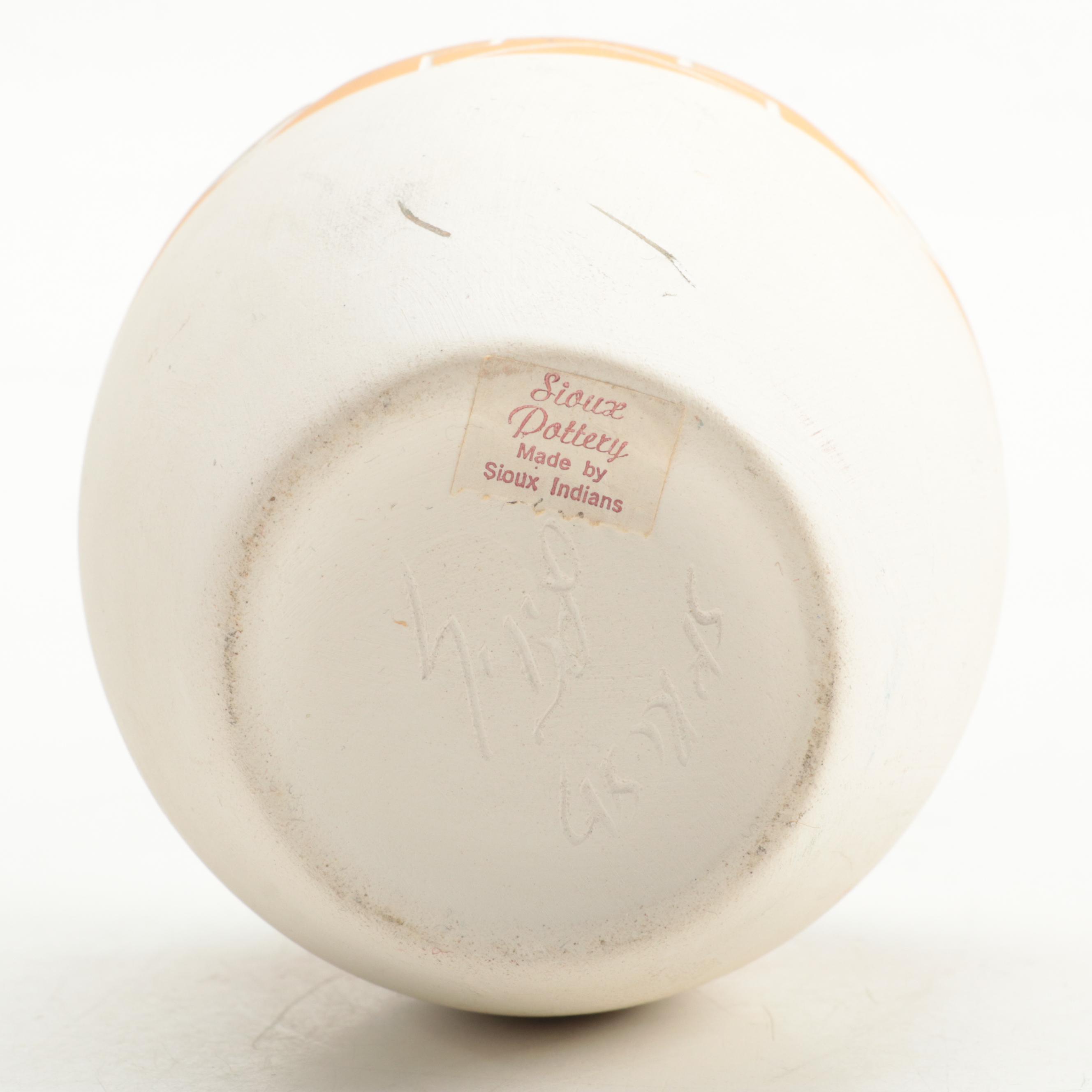 Sioux Pottery Etched and Painted Earthenware Vase