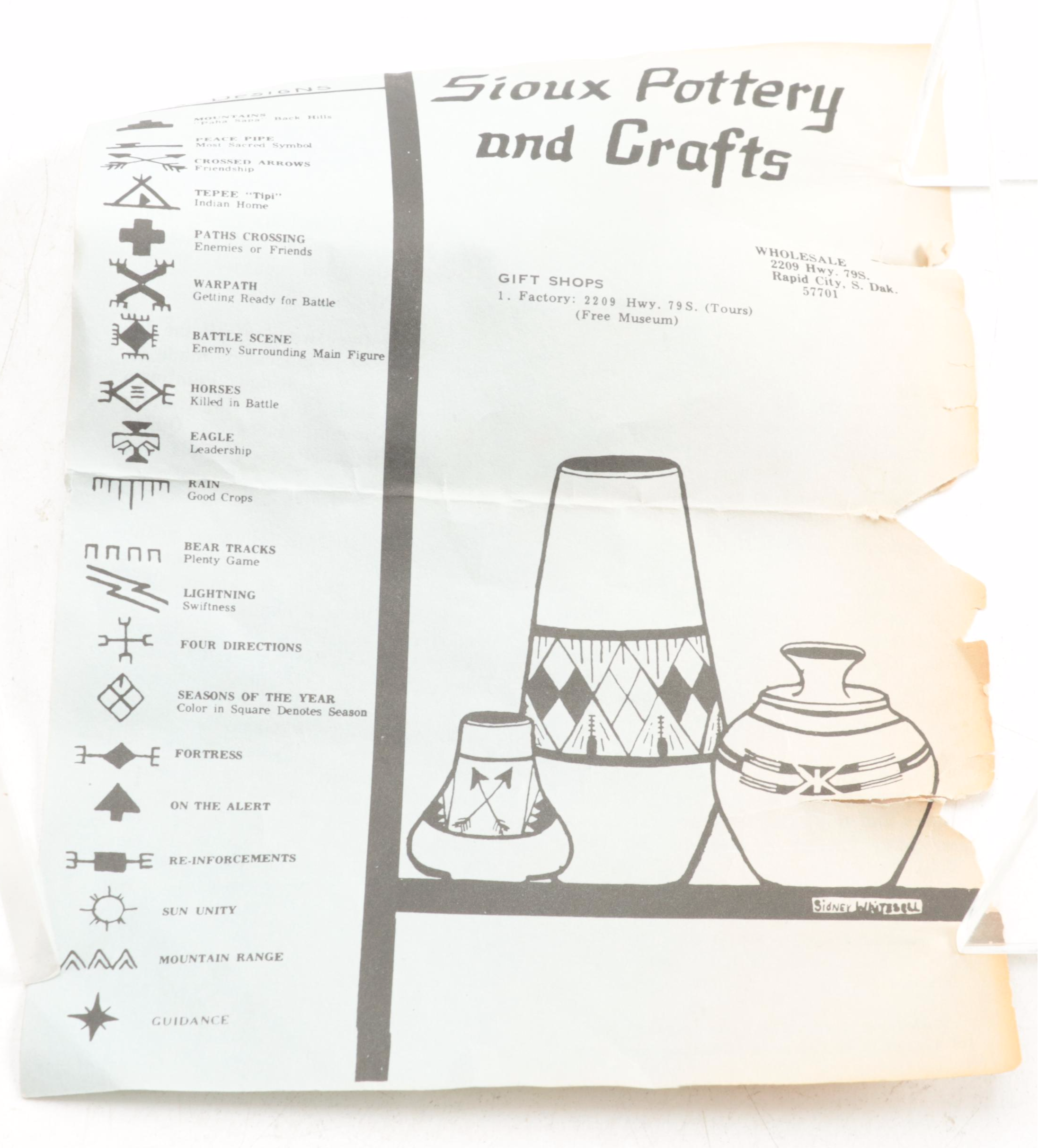 Sioux Pottery Etched and Painted Earthenware Vase