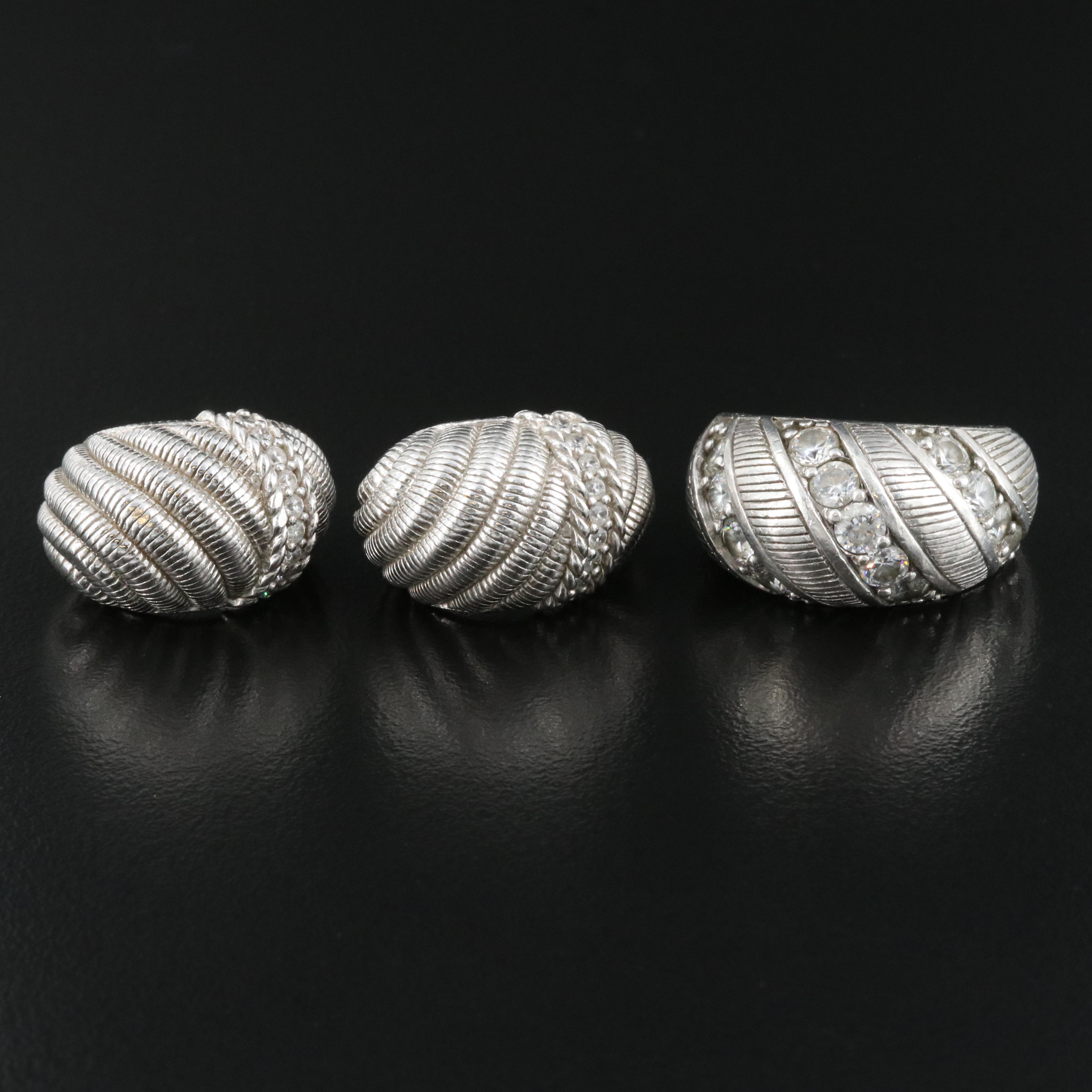 Judith Ripka Sterling Cubic Zirconia Ring and J Hoop Earrings