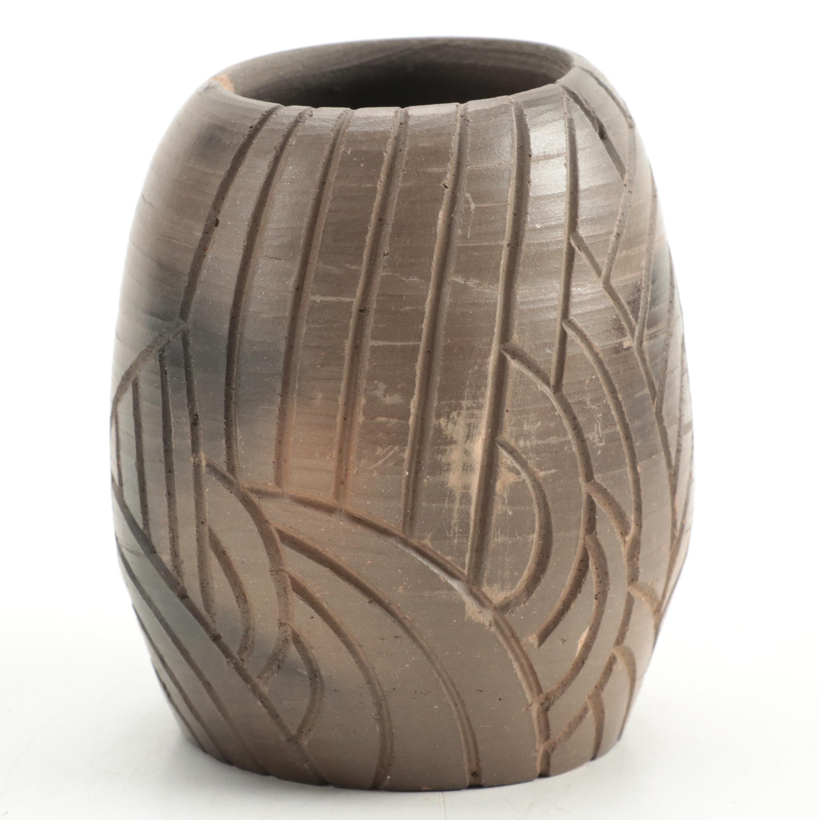Cherokee North Carolina Carved Pottery Vase