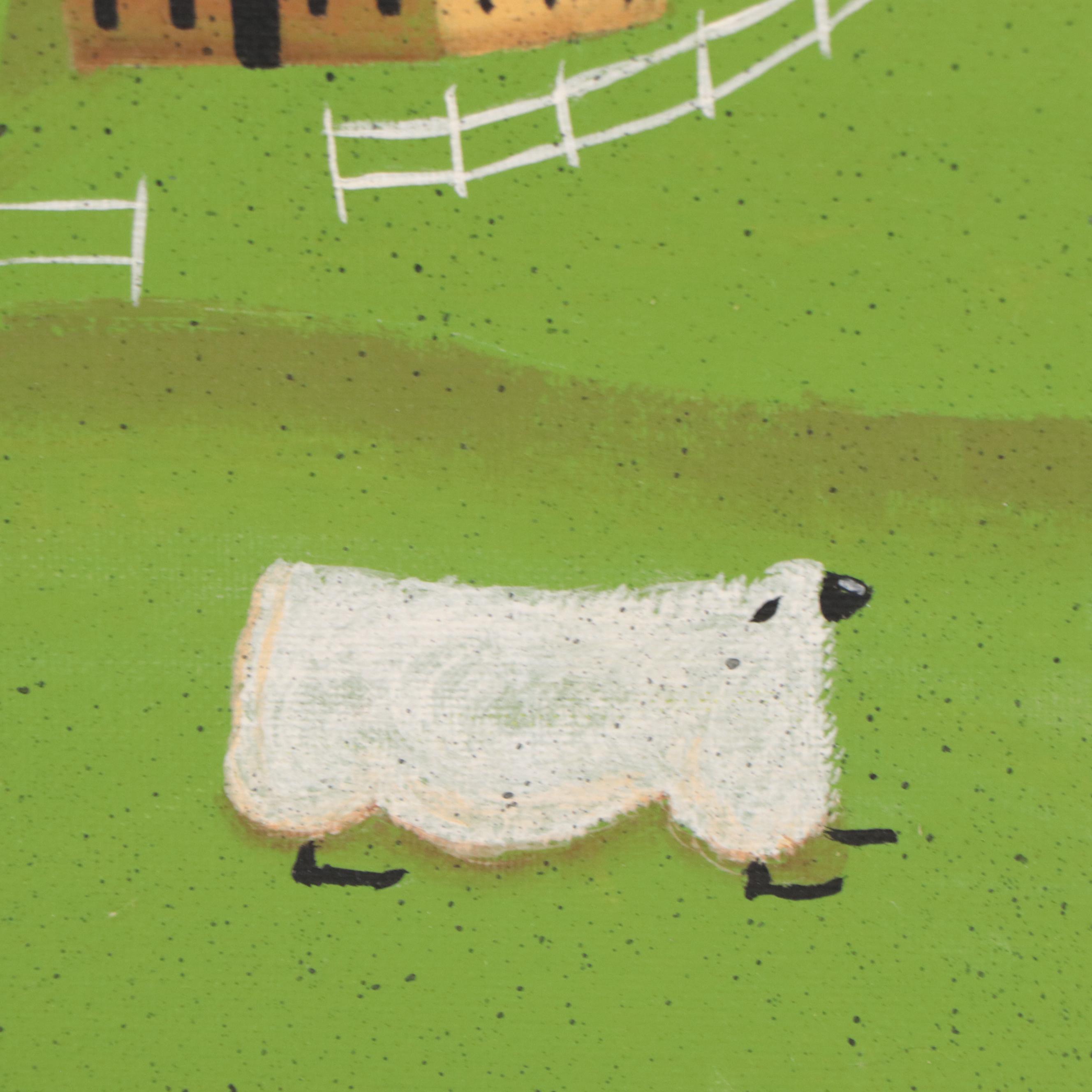 Kathy Truax Folk Art Farm Landscape Acrylic Painting, 2005