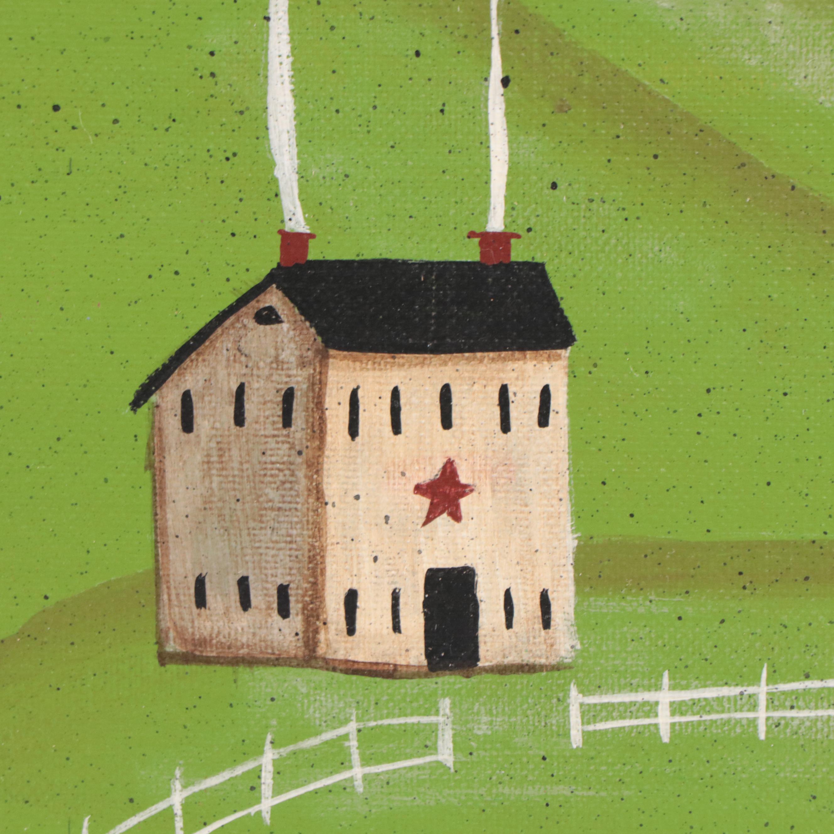 Kathy Truax Folk Art Farm Landscape Acrylic Painting, 2005