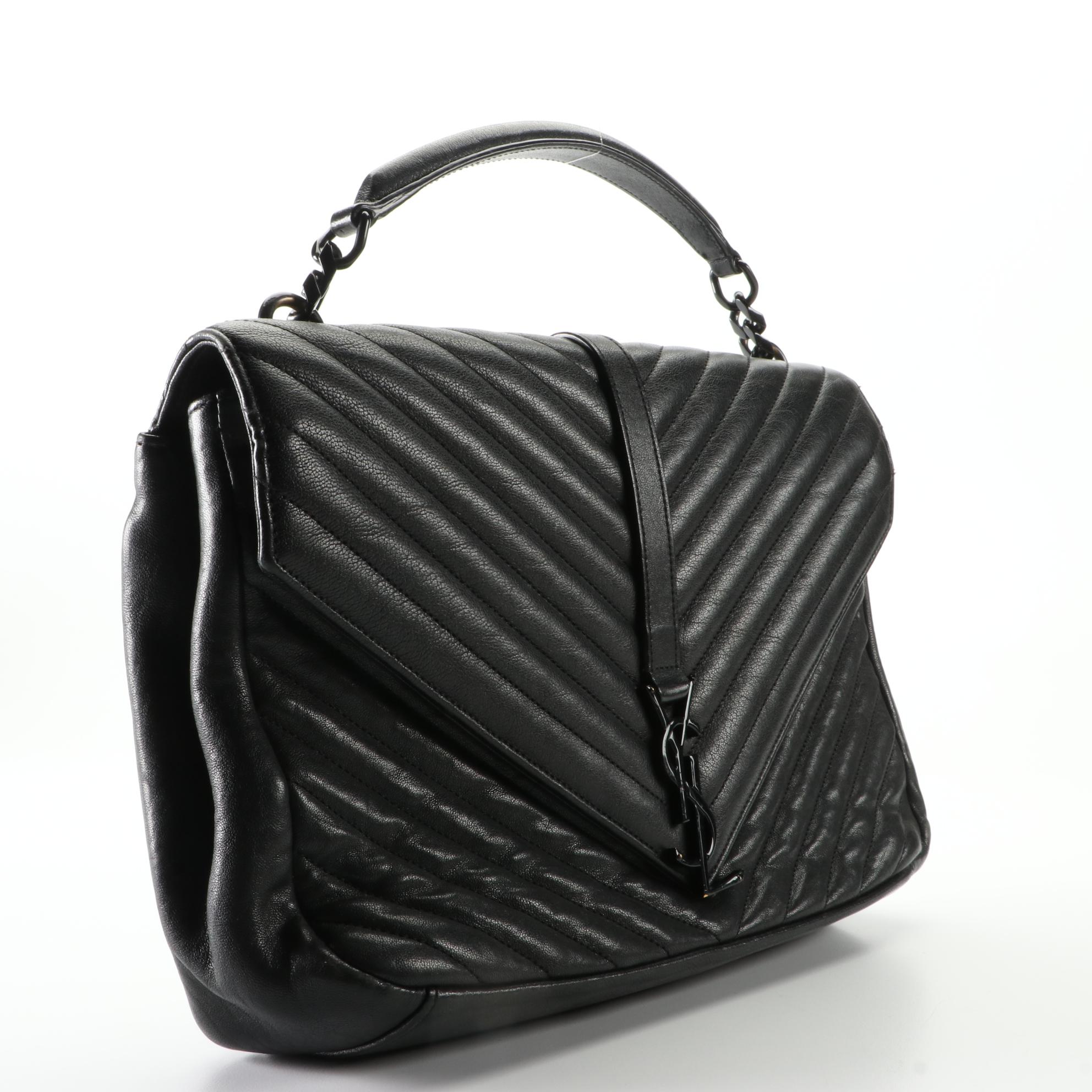 St. Laurent Large Classic Monogram College Handbag in Chevron Matelessé Leather