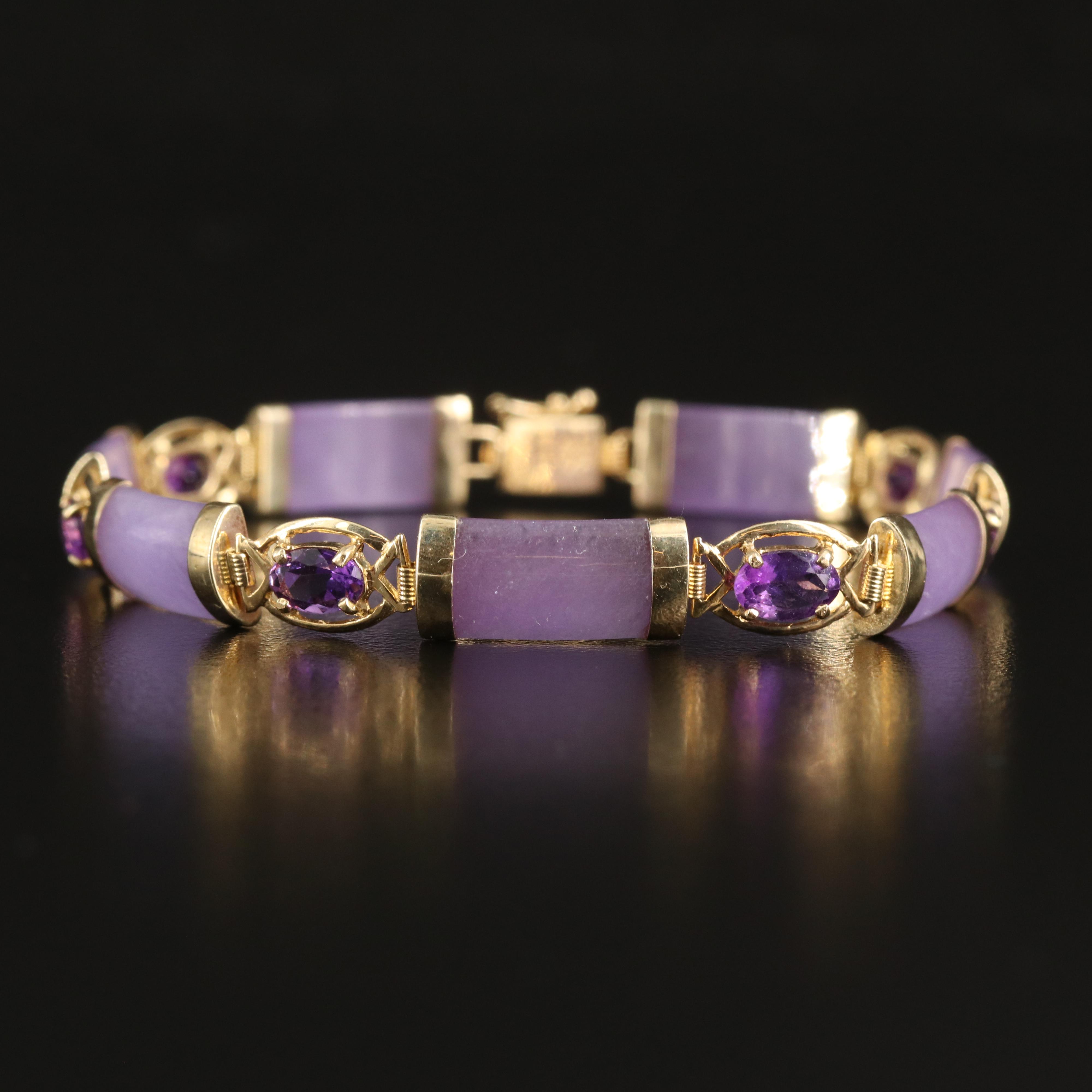 14K Jadeite and Amethyst Bracelet with Longevity Clasp