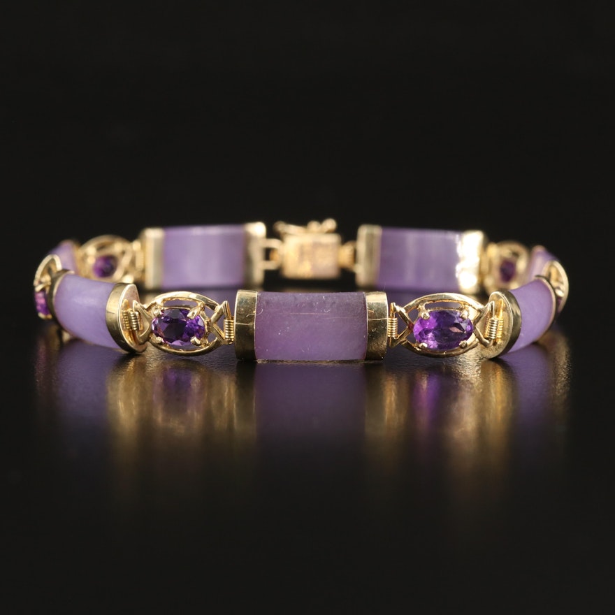 14K Jadeite and Amethyst Bracelet with Longevity Clasp