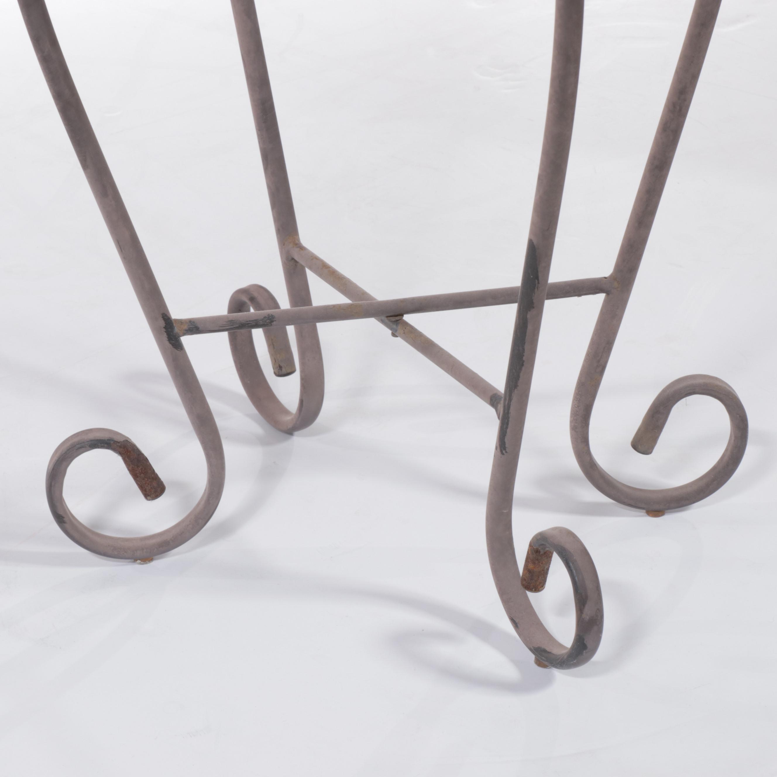 Patinated Metal and Glass Tile Top Side Table Plus Two Graduated Candle Holders