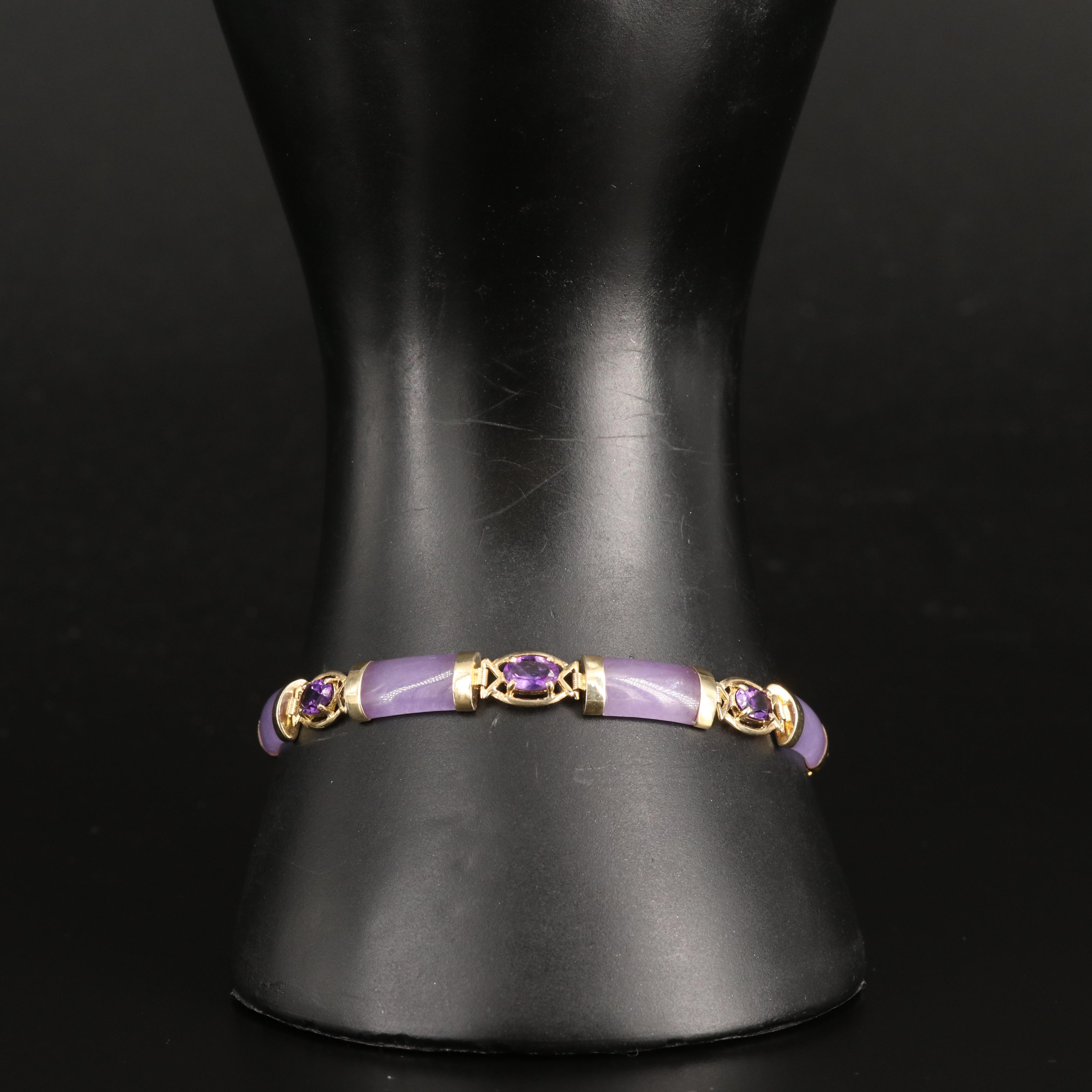 14K Jadeite and Amethyst Bracelet with Longevity Clasp