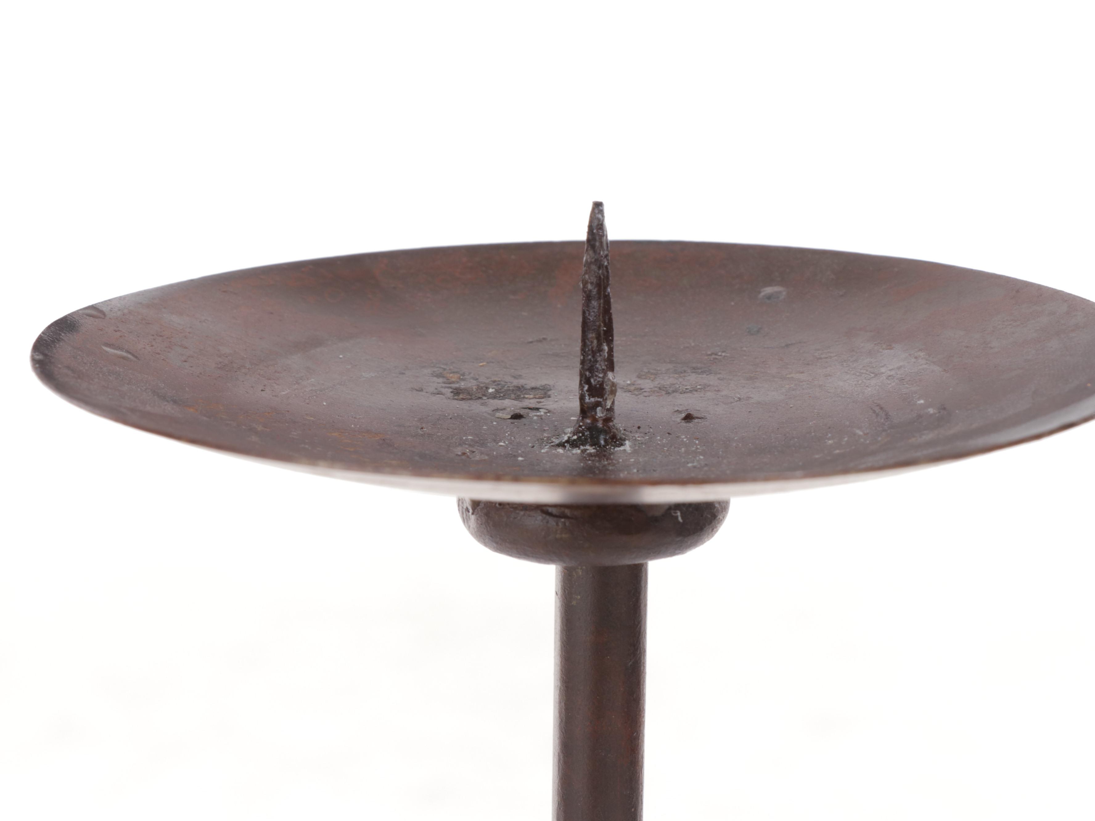 Patinated Metal and Glass Tile Top Side Table Plus Two Graduated Candle Holders