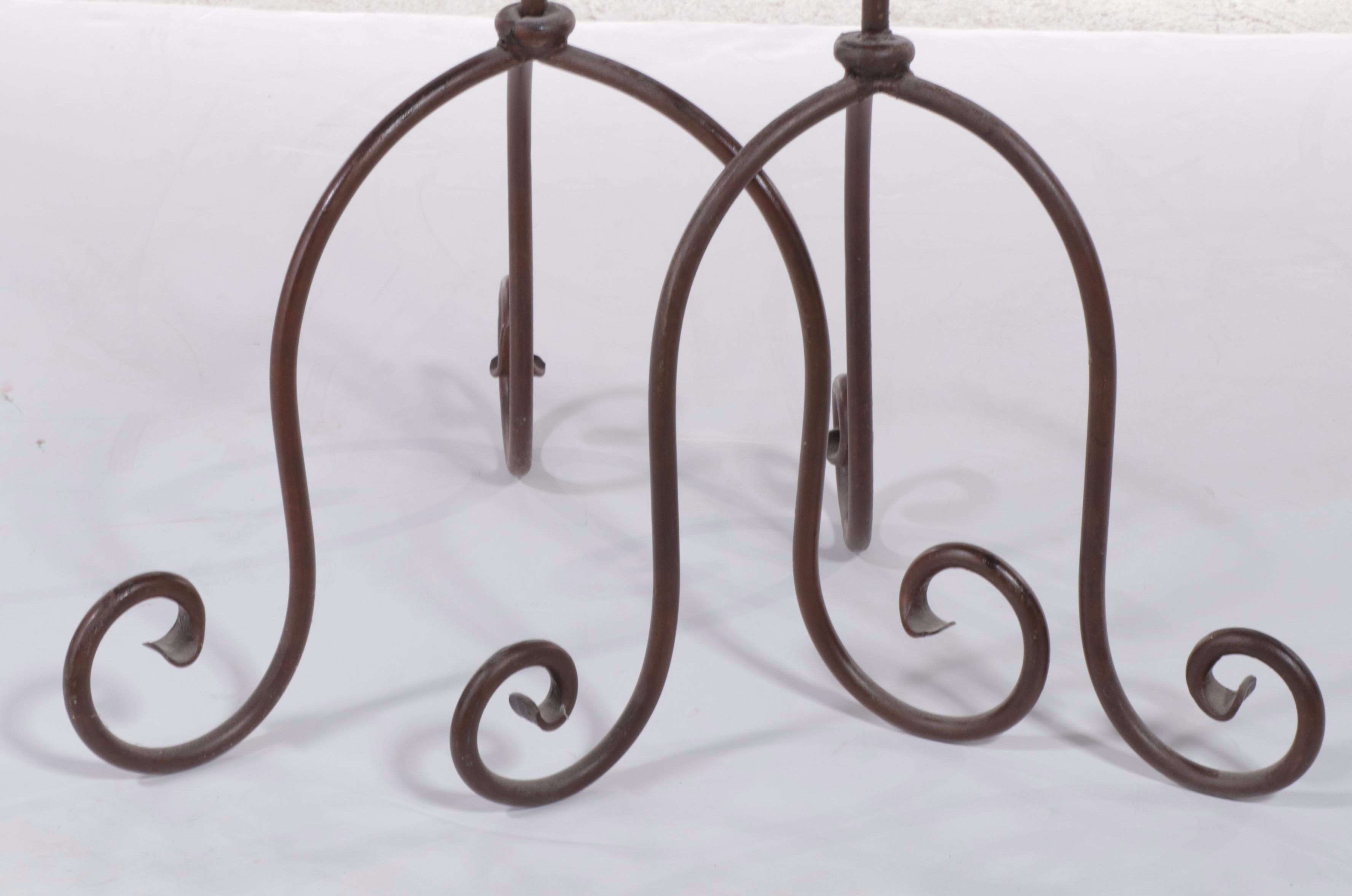 Patinated Metal and Glass Tile Top Side Table Plus Two Graduated Candle Holders