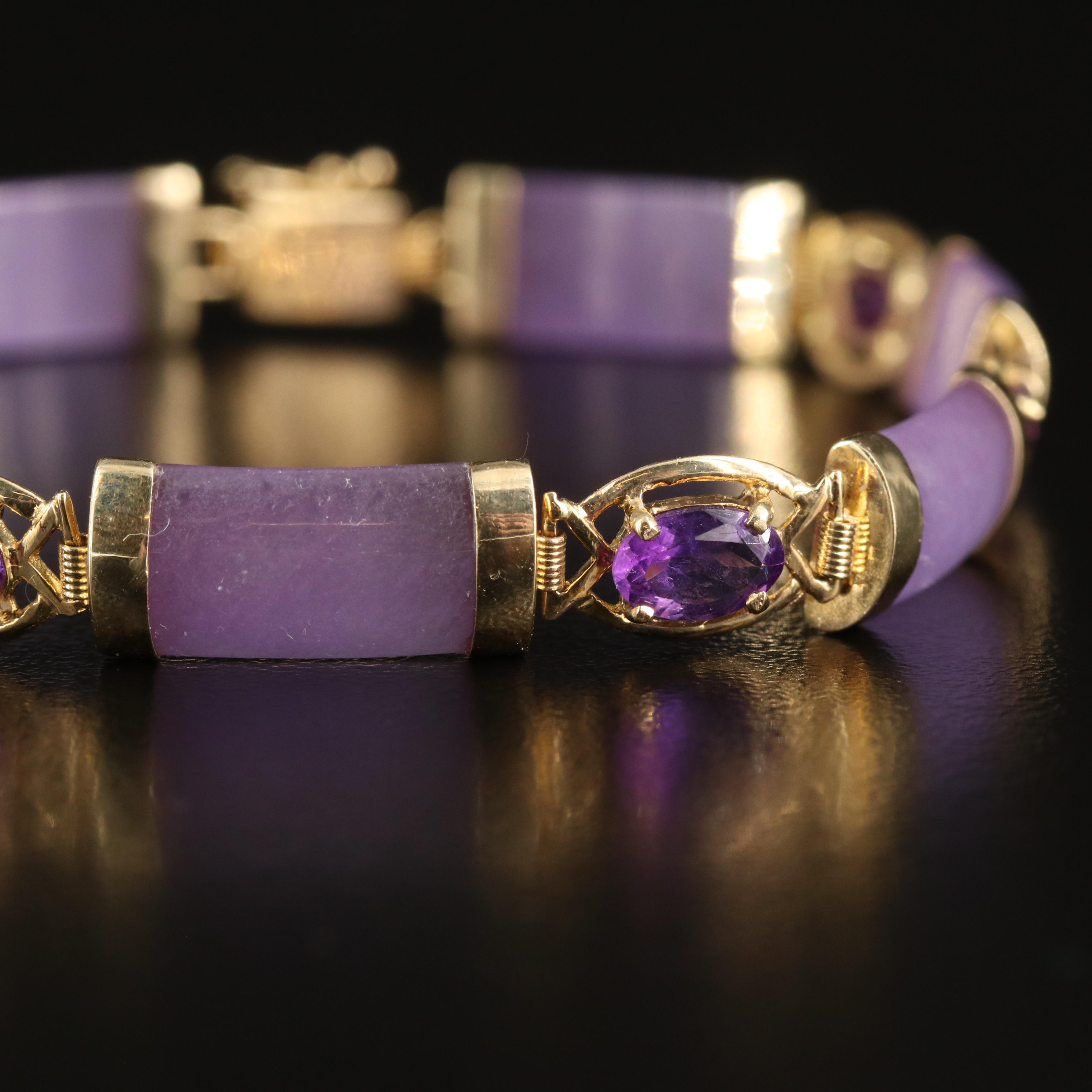 14K Jadeite and Amethyst Bracelet with Longevity Clasp