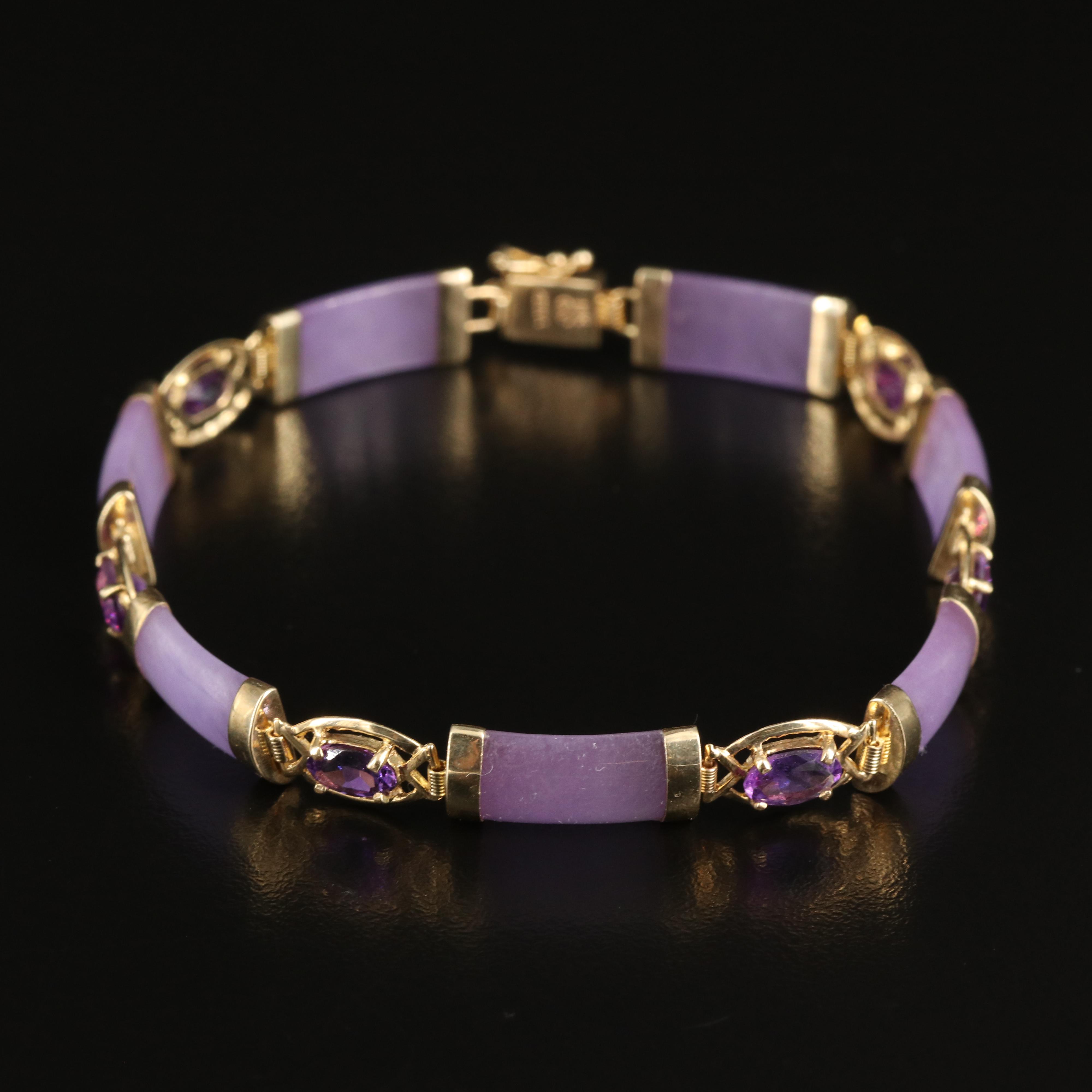 14K Jadeite and Amethyst Bracelet with Longevity Clasp