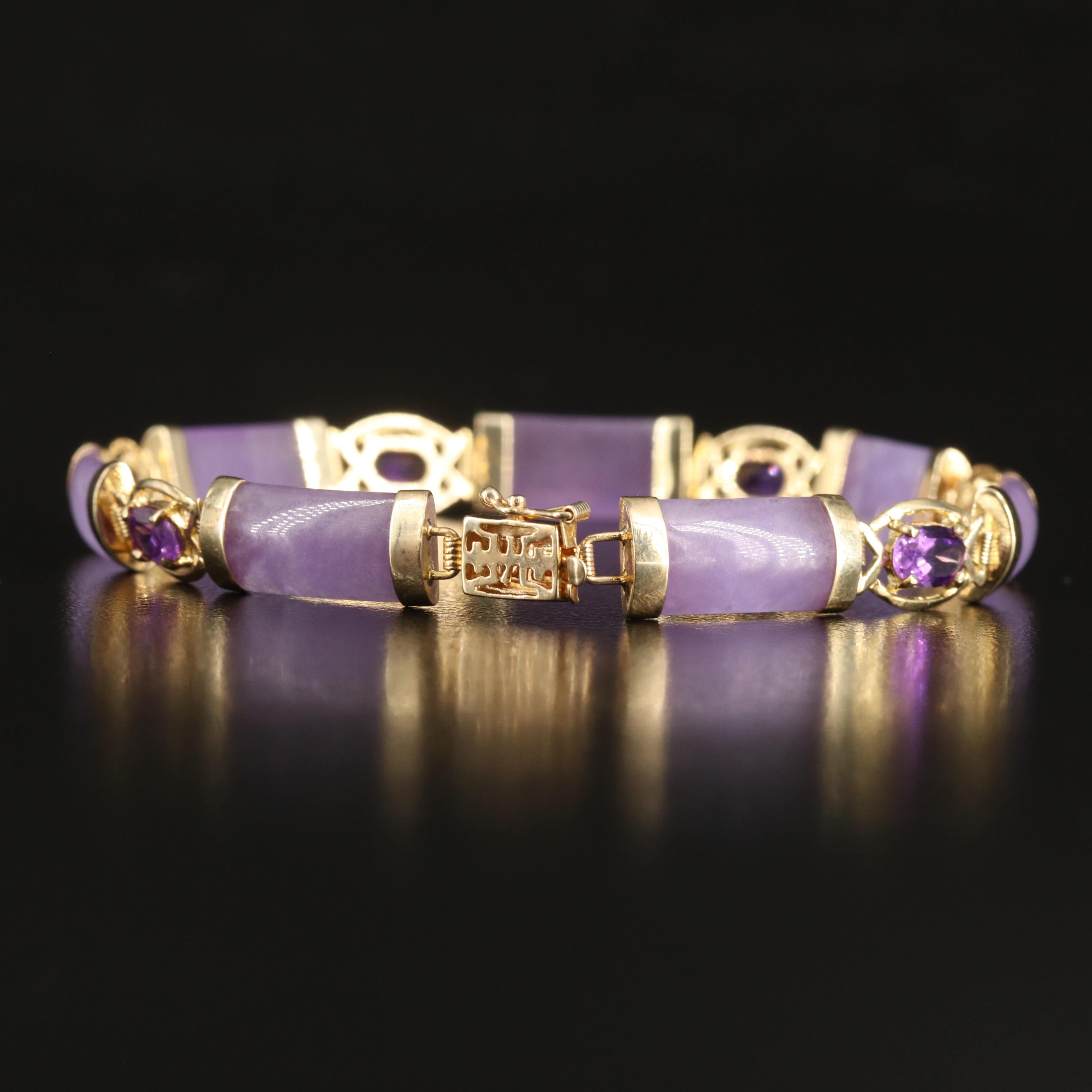 14K Jadeite and Amethyst Bracelet with Longevity Clasp