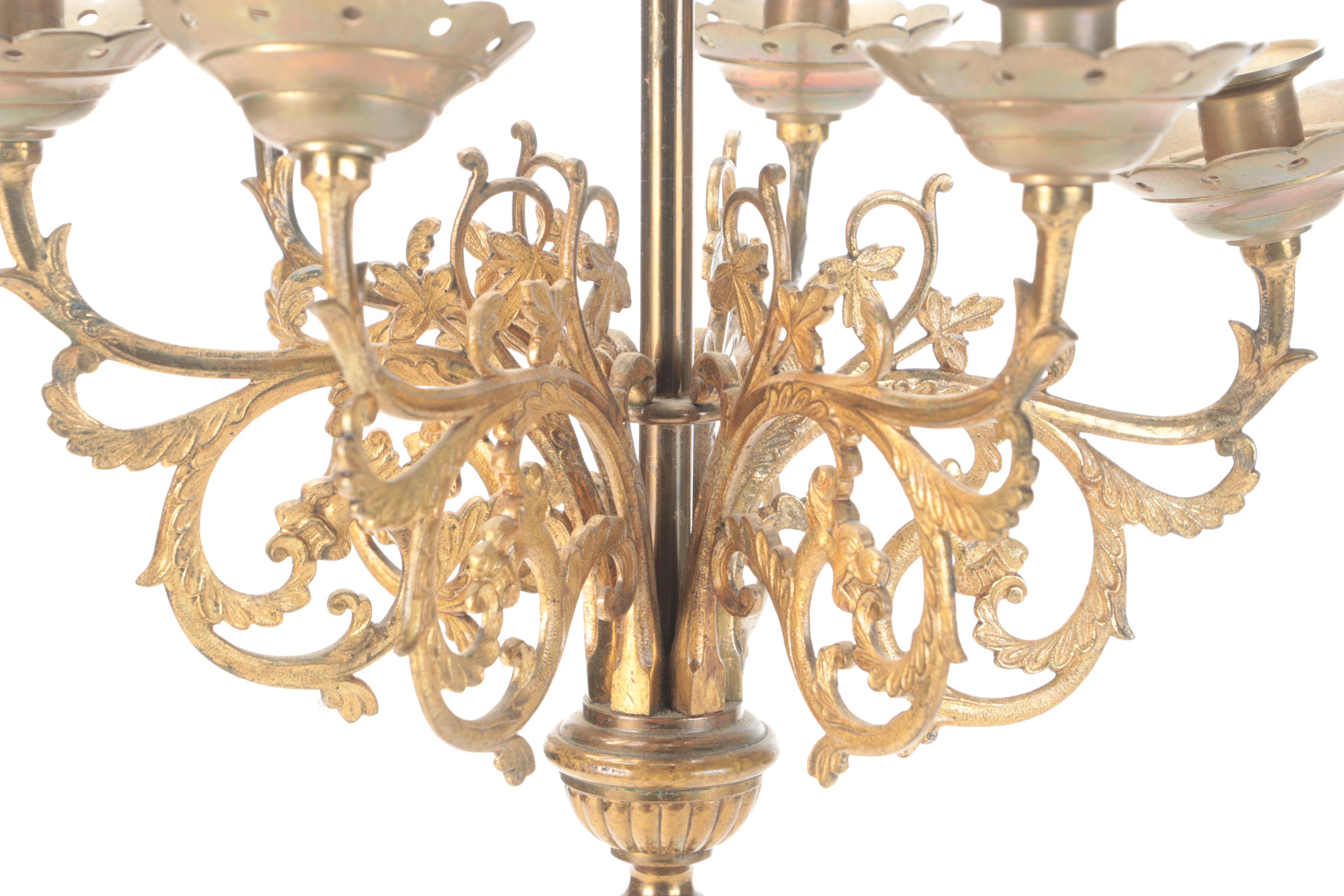 Pair of Cast Brass and Metal Seven-Arm Candelabra, Early to Mid-20th C