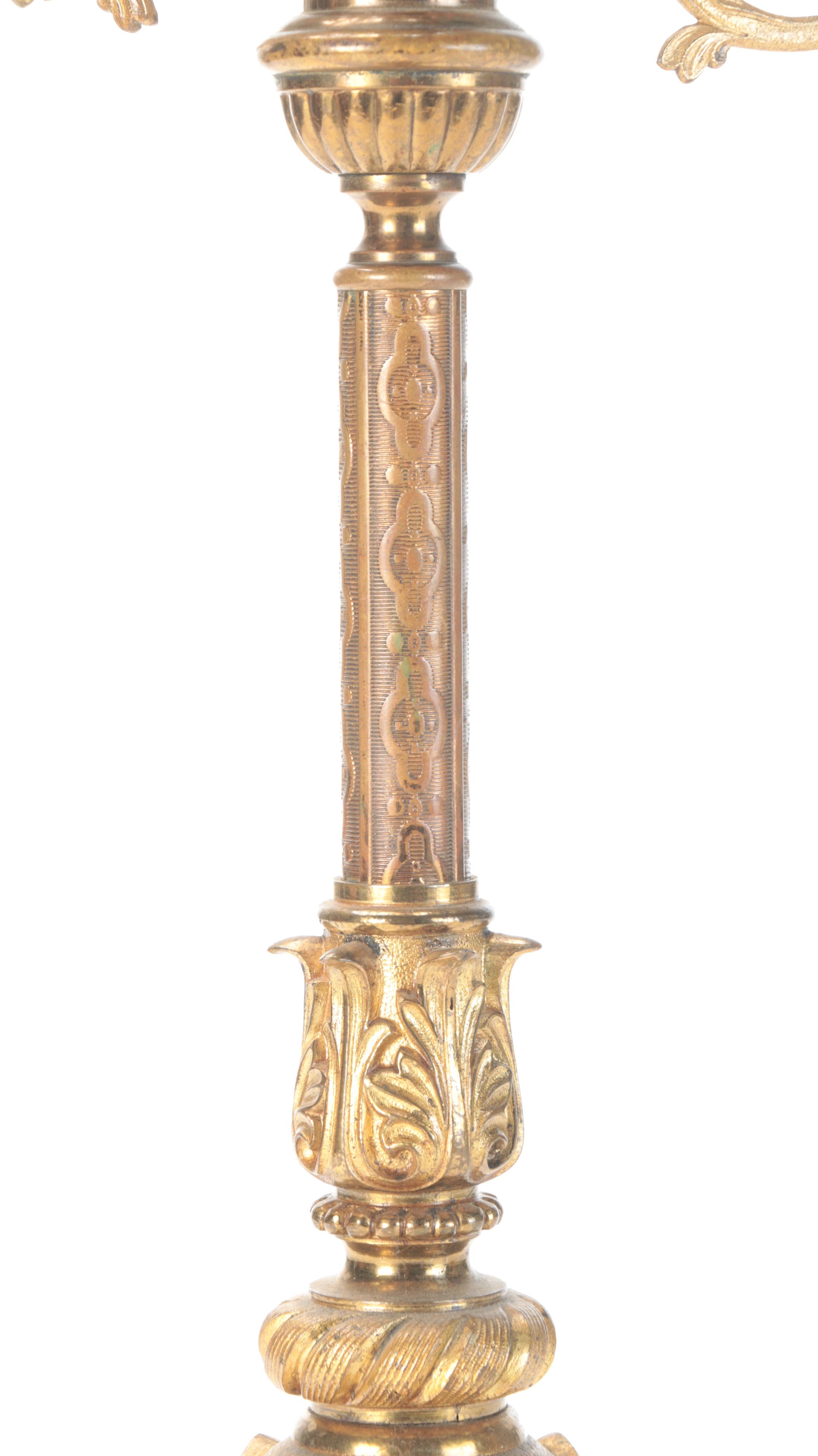 Pair of Cast Brass and Metal Seven-Arm Candelabra, Early to Mid-20th C