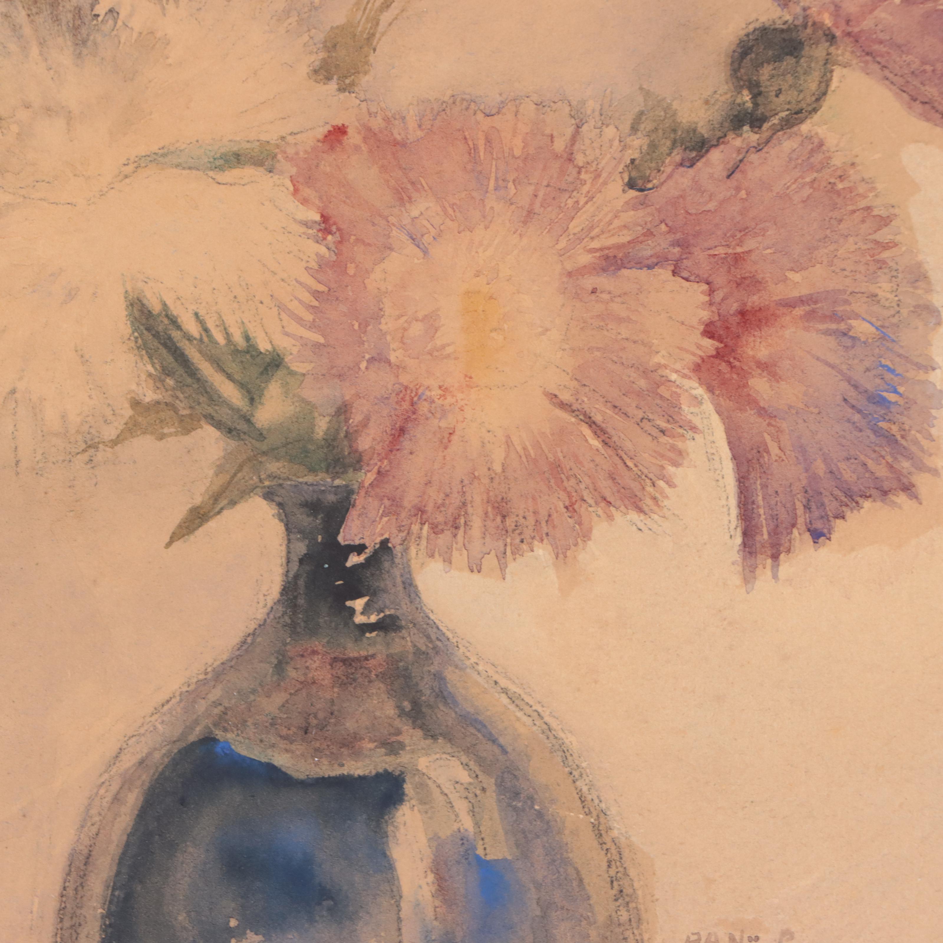 P. A. Nÿgh Floral Still Life Watercolor Painting, 1933