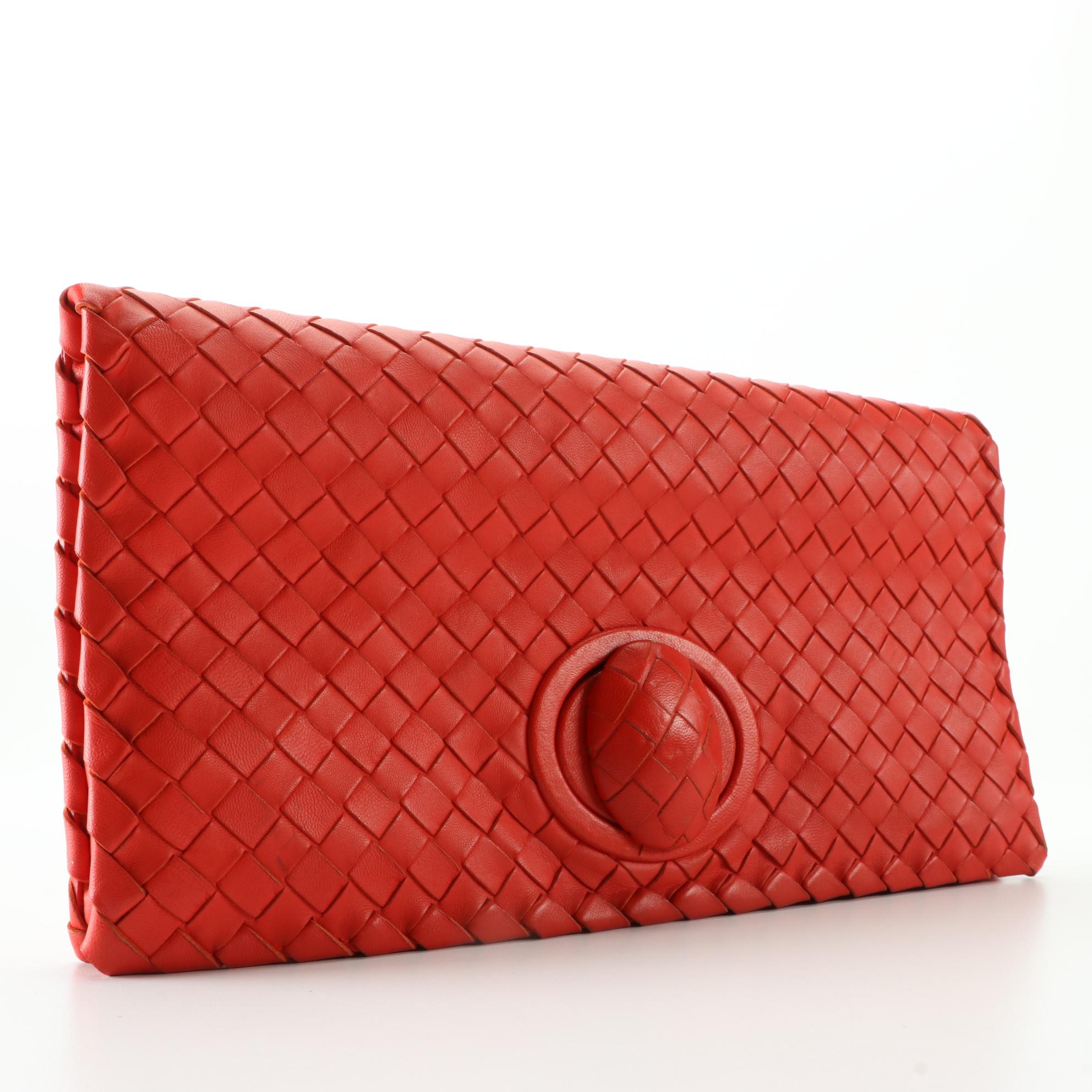 Bottega Veneta Fold Over Turnlock Clutch in Intrecciato Nappa Leather