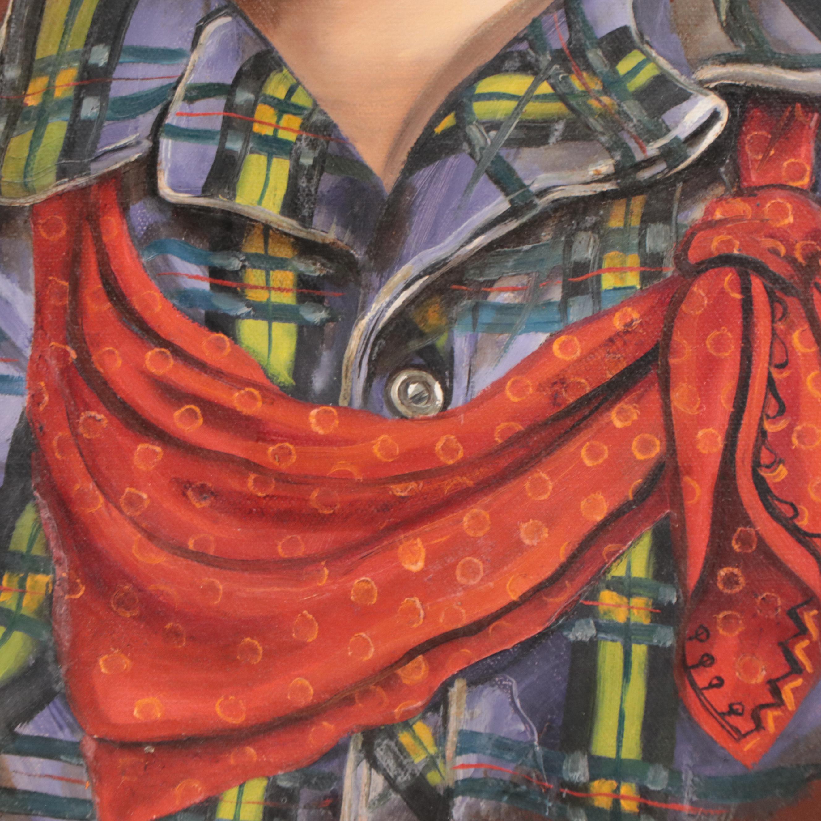 J. H. Asher Western Portrait Oil Painting of a Little Boy, 1984