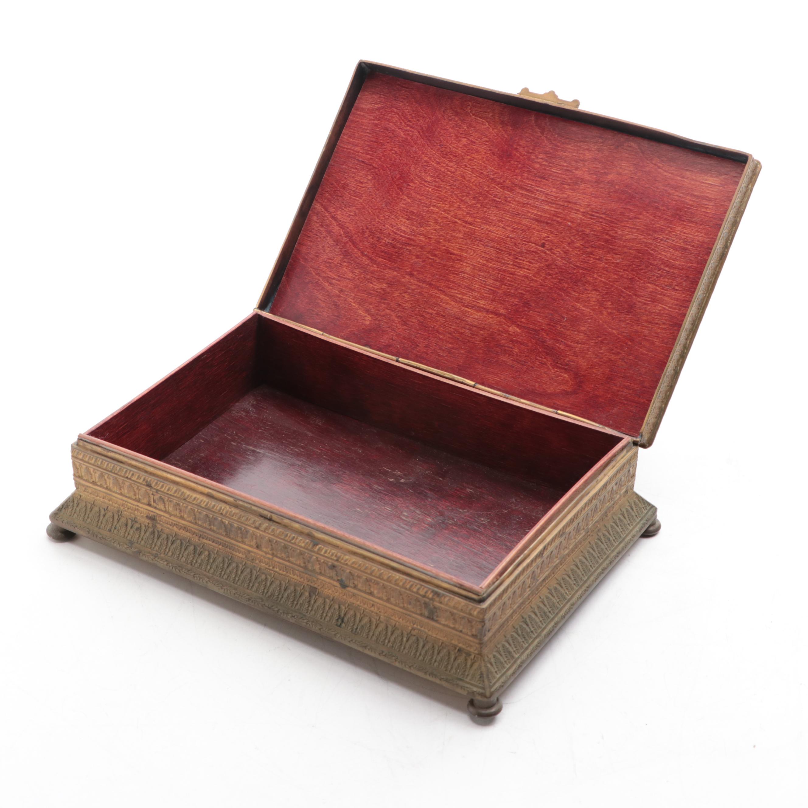 German Indo-Persian Style Inlaid Brass Box, Early to Mid-20th Century