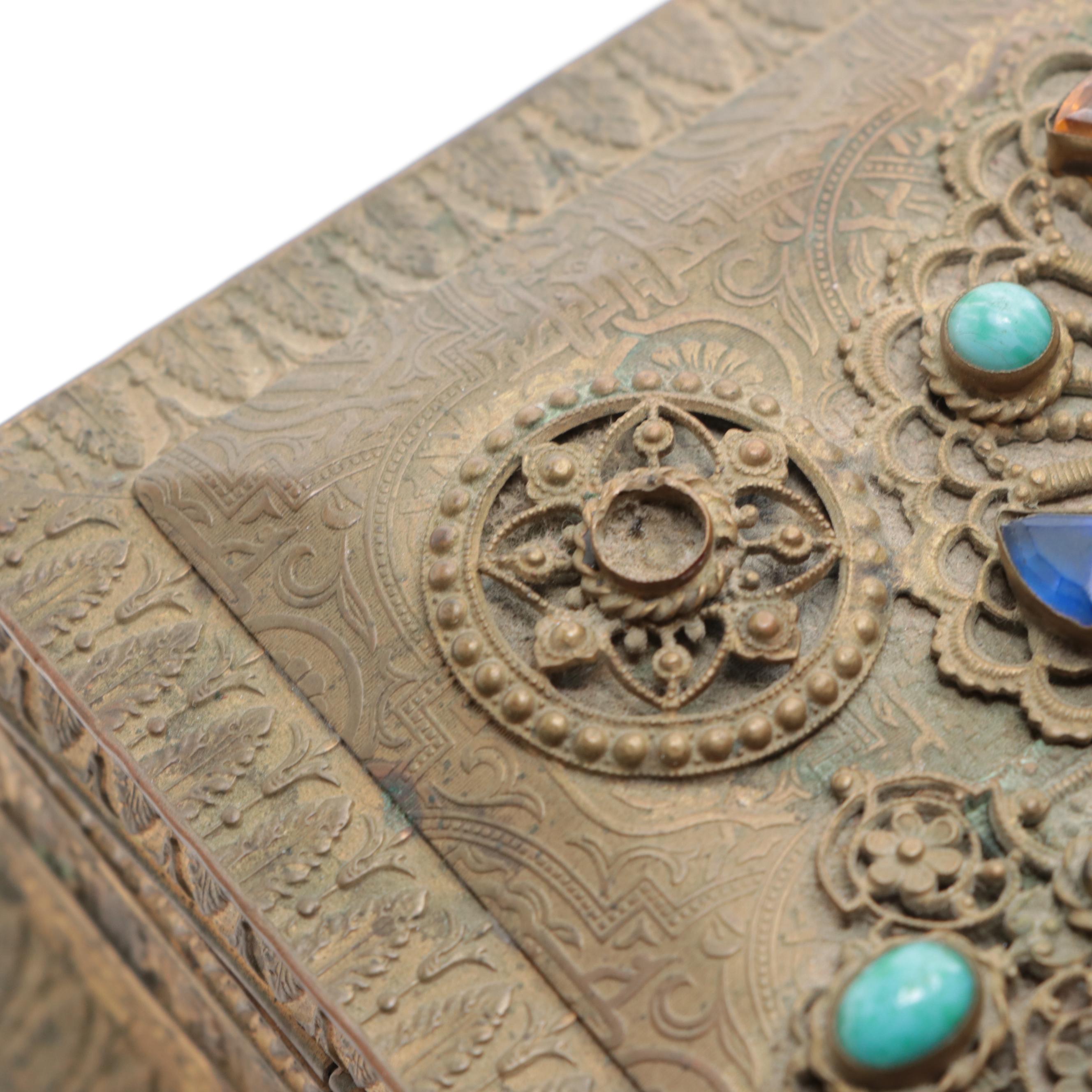 German Indo-Persian Style Inlaid Brass Box, Early to Mid-20th Century